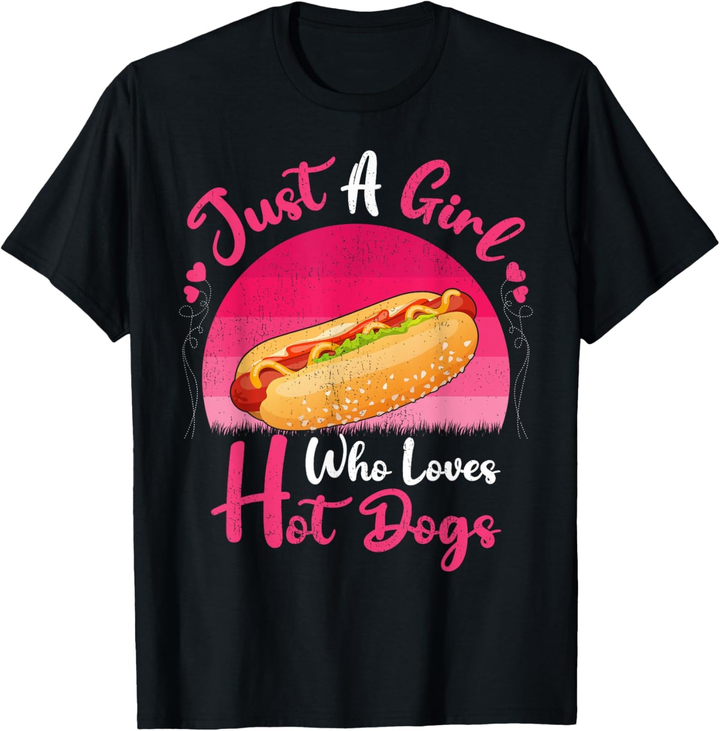 Vintage Hot Dog Food Lover Just A Girl Who Loves Hot Dogs T-Shirt - T-Shirt | Black