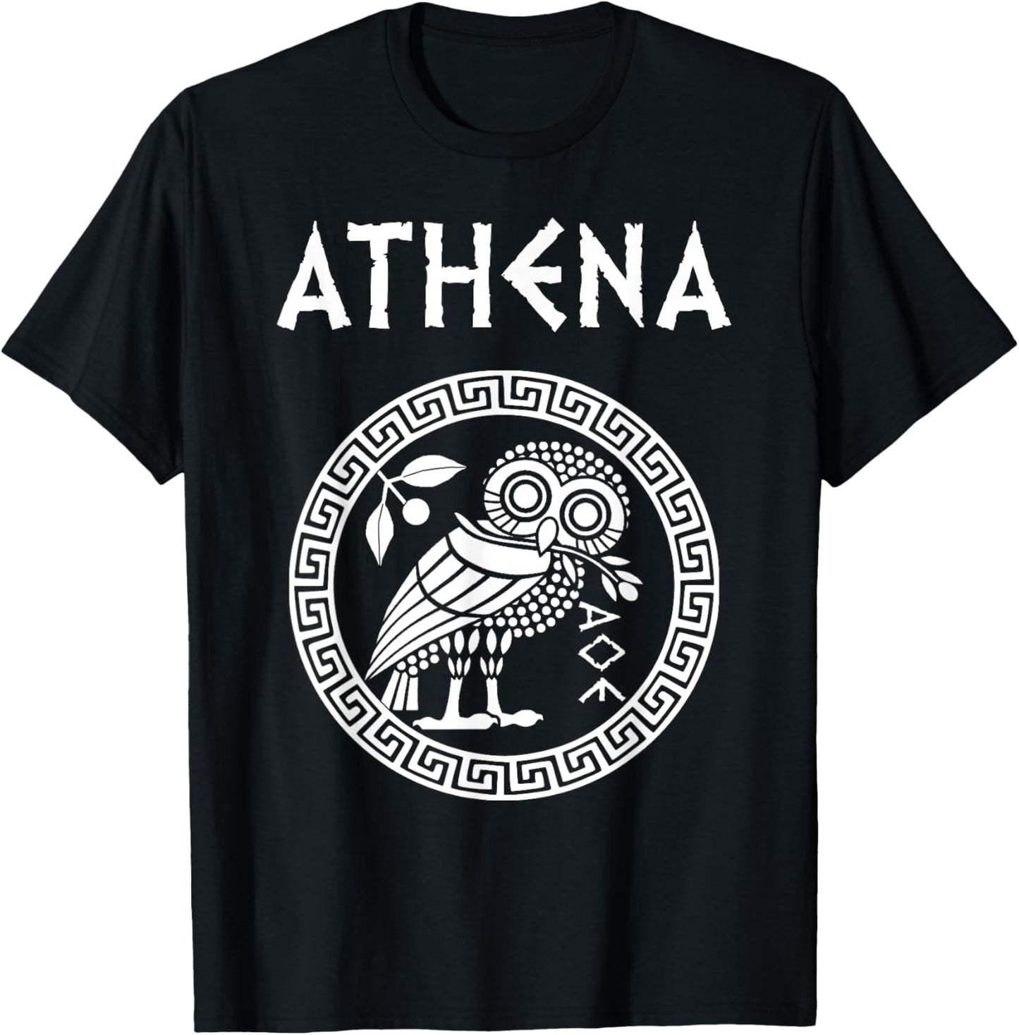 Agema Apparel -Adults Athena Greek Goddess of Wisdom and War Athenian Owl Symbol T-Shirt - T-Shirt | Black