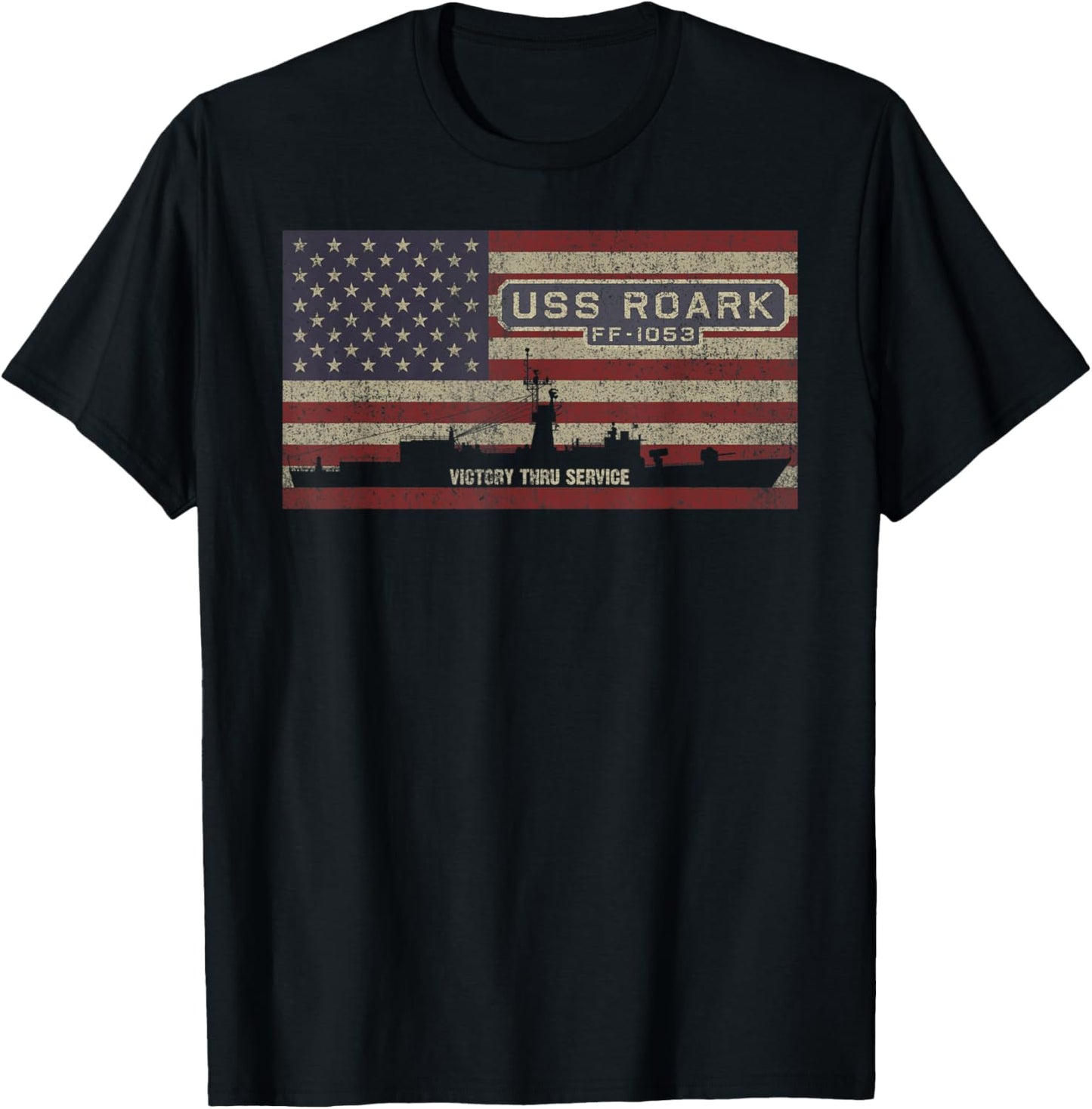 USS Roark FF-1053 Ship American Flag Kids Men T-Shirt - T-Shirt | Black
