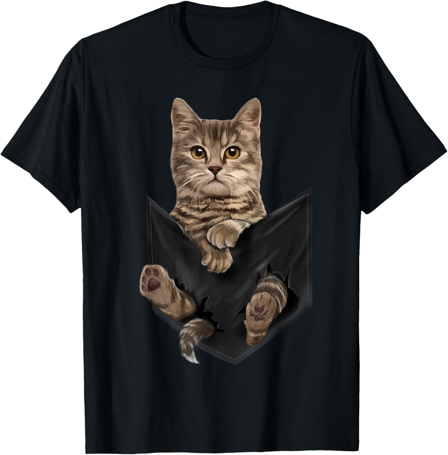 Brown Cat Sits in Pocket Cats Shirt Gifts T-Shirt - T-Shirt | Black
