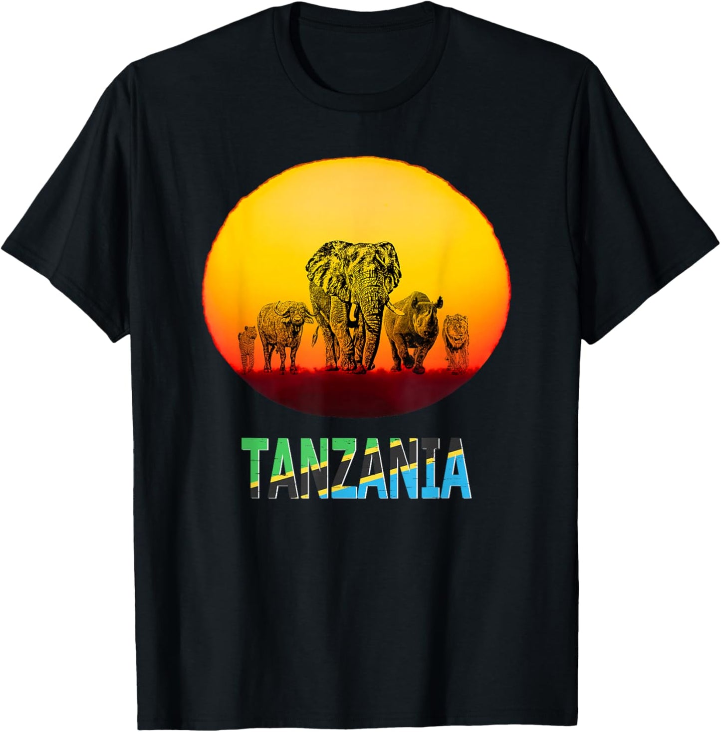Big Five at Sunset Tanzania Pride T-Shirt - T-Shirt | Black