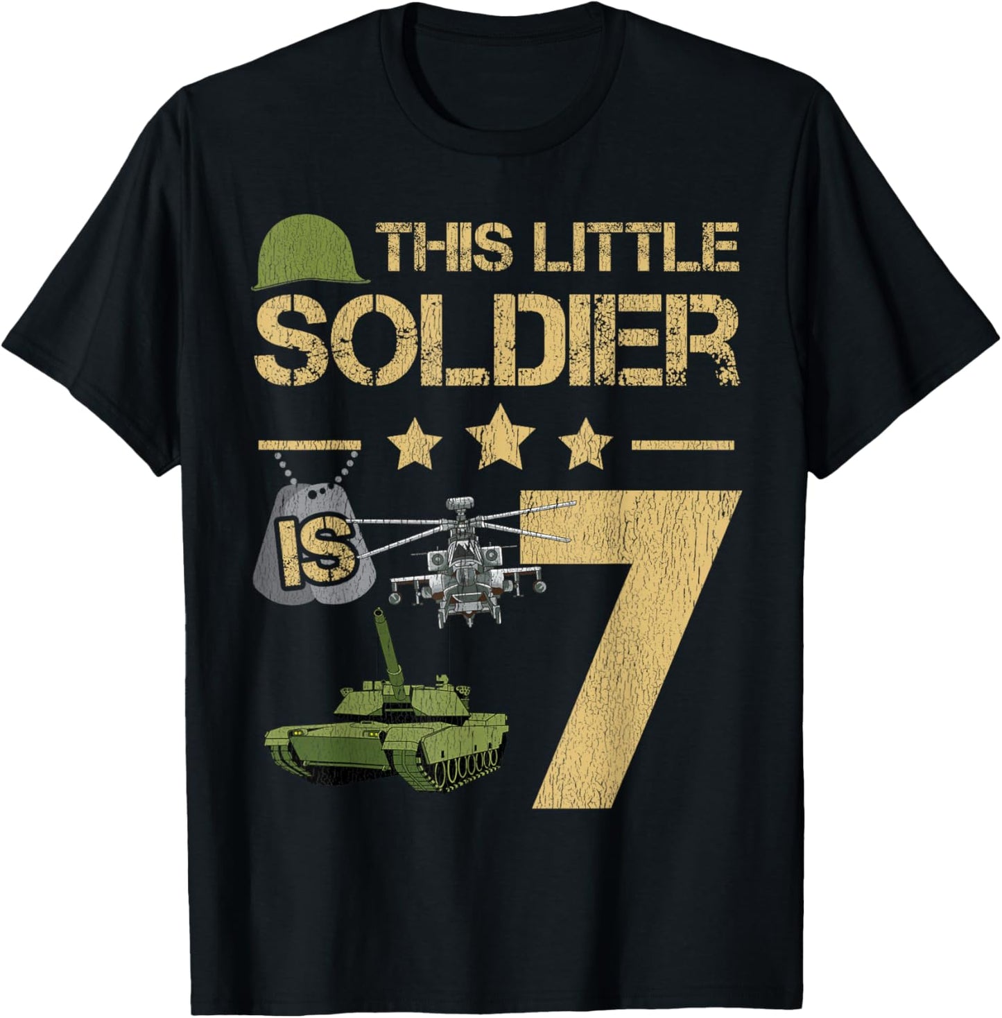 7 Year Old Soldier Birthday Boy 7th Birthday Kids Army Camo T-Shirt - T-Shirt | Black