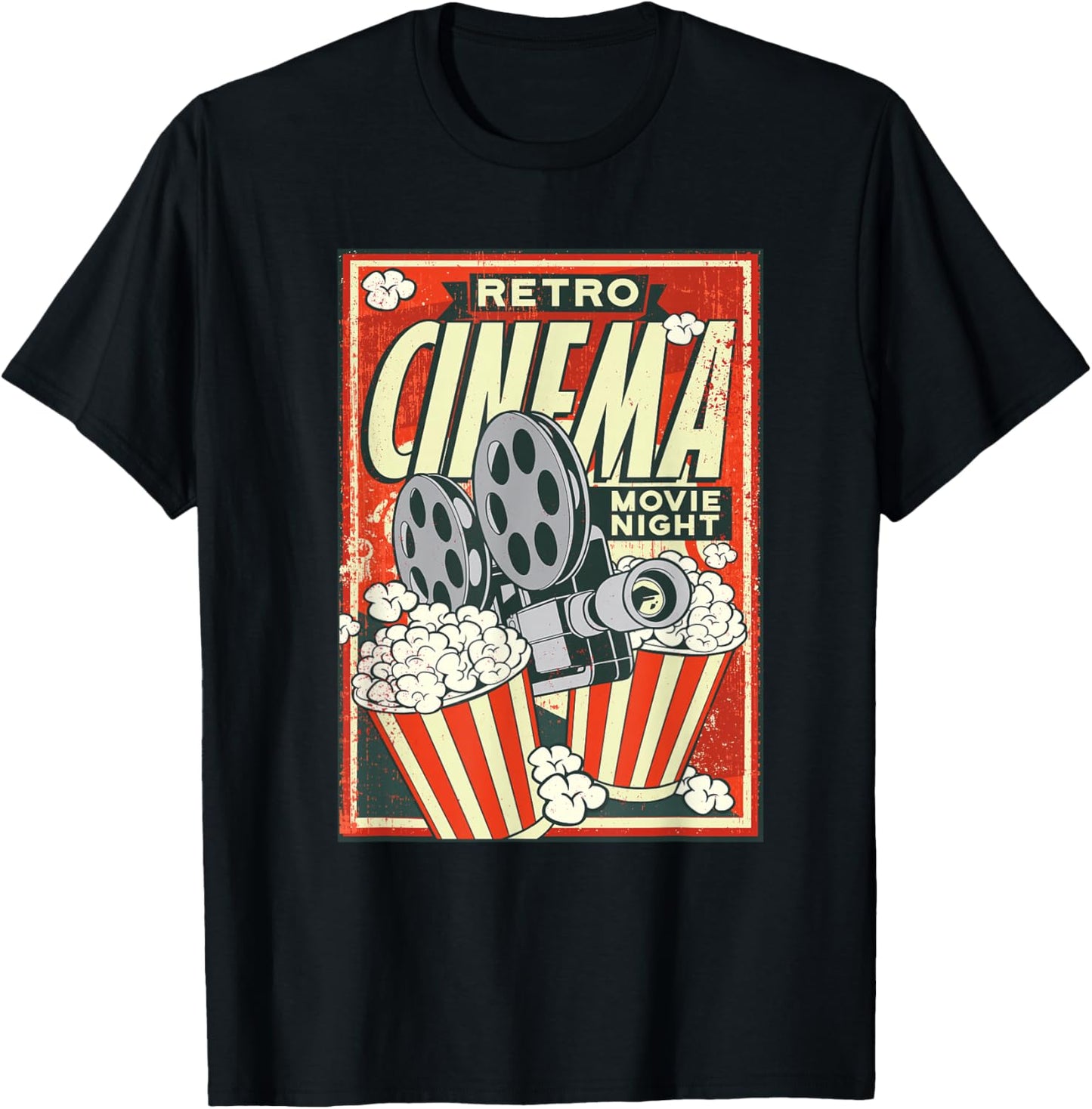Retro Movie Night Vintage Cinema Reel Movie Poster T-Shirt - T-Shirt | Black
