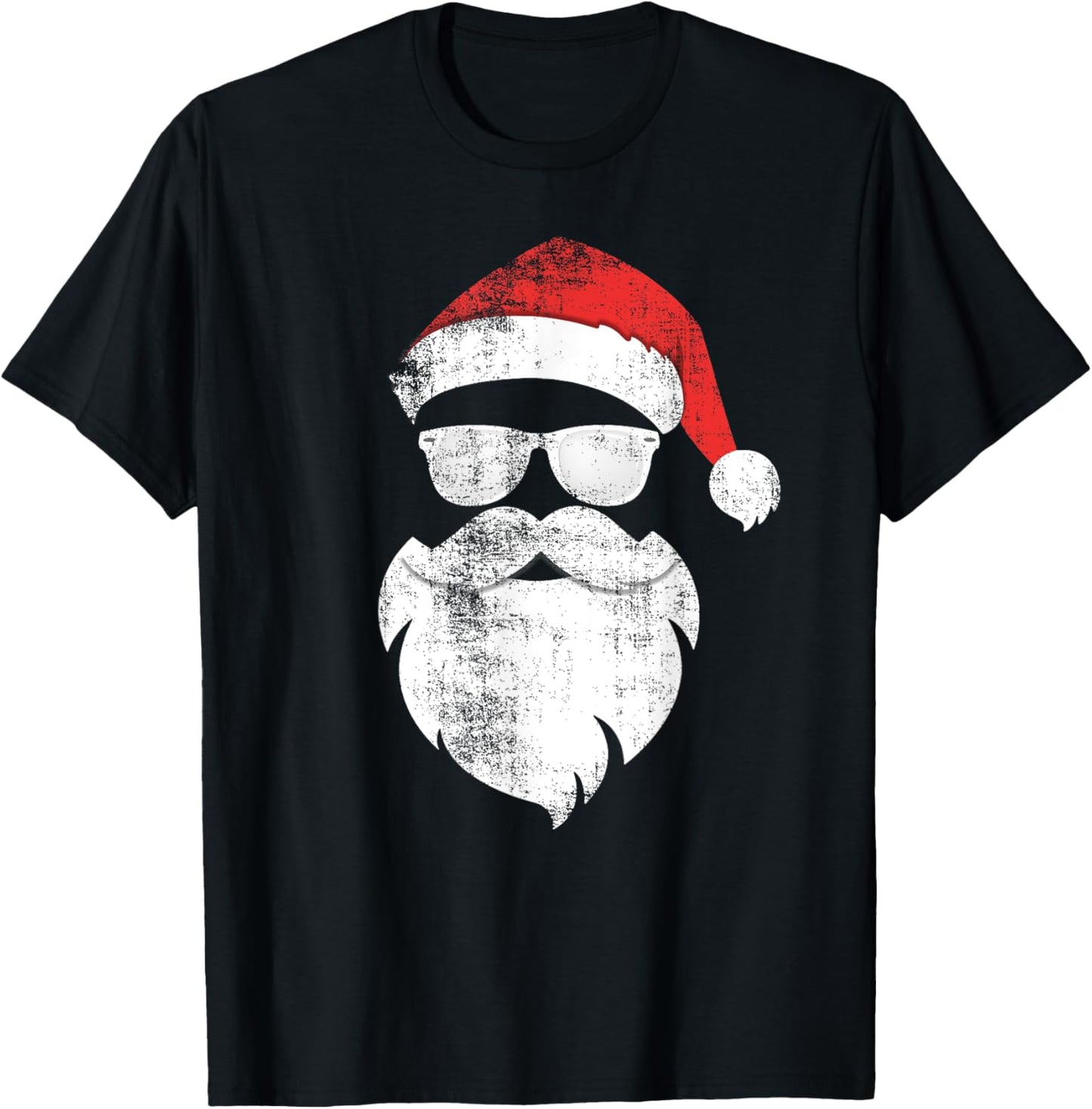 Funny Hipster Santa Face with Hat Beard & Glasses Christmas T-Shirt - T-Shirt | Black