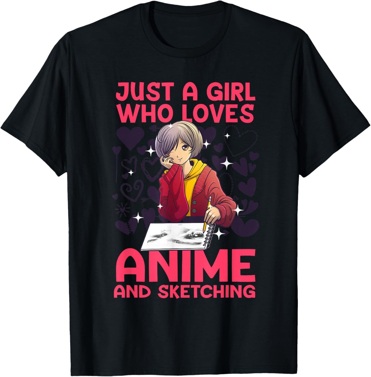 Anime Art Teen Girl Anime Merch Sketch Anime Lover T-Shirt - T-Shirt | Black