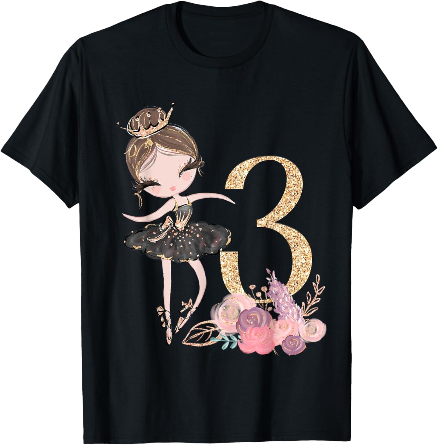 3rd Birthday Ballerina Dancer Ballet Tutu Toddler Girl Three T-Shirt - T-Shirt | Black