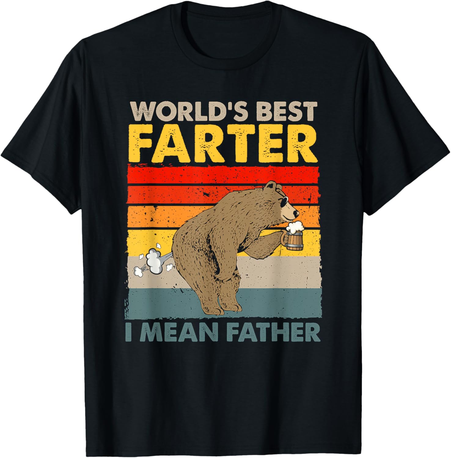 Bear World Best Farter I Mean Father Bear Drinking Beer T-Shirt - T-Shirt | Black