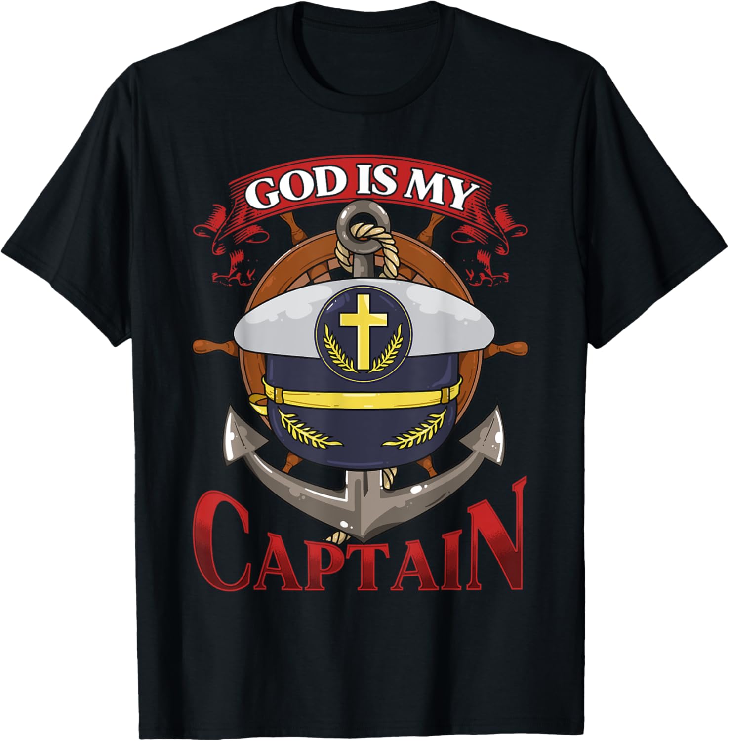 Christian Bible Verse God Is My Captain 2 Chronicles 13:12 T-Shirt - T-Shirt | Black
