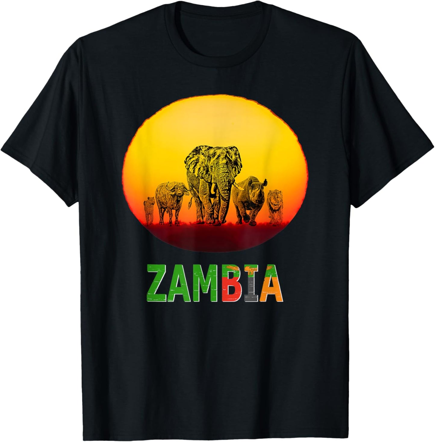 Big Five at Sunset Zambia Pride T-Shirt - T-Shirt | Black
