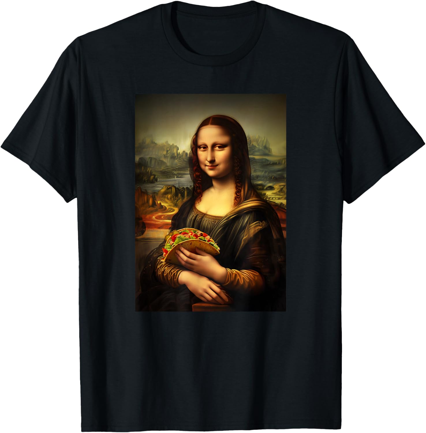 Funny Tacos Mona Lisa Painting Art Mom Dad T-Shirt - T-Shirt | Black