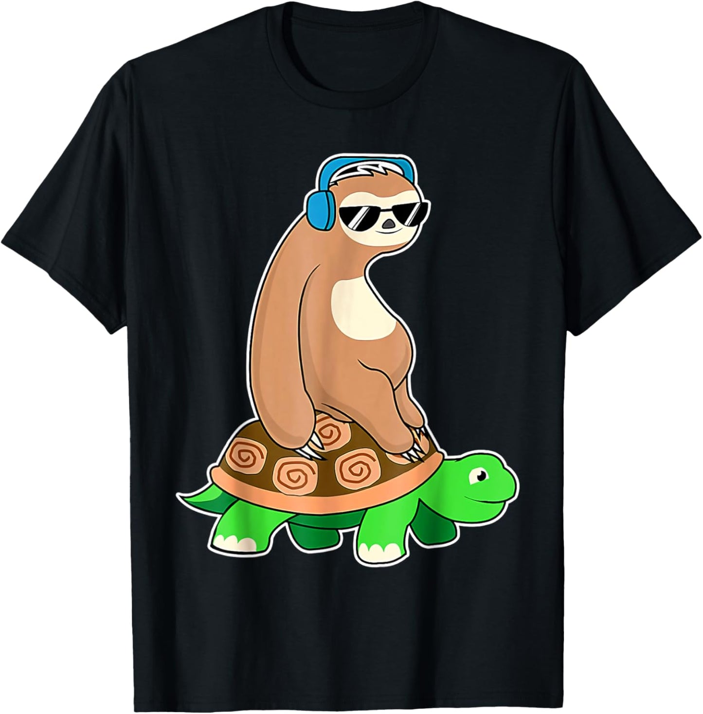 Sloth Riding Turtle Running Riding Team T-Shirt - T-Shirt | Black