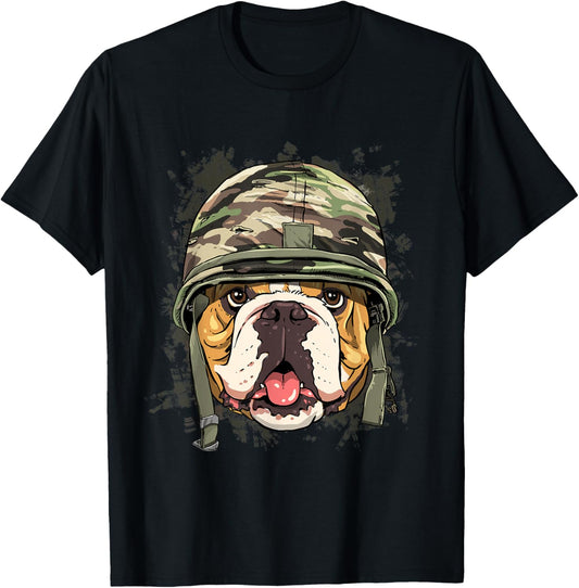 American Bulldog Soldier Veteran Dog - Army Dog Lover T-Shirt - T-Shirt | Black