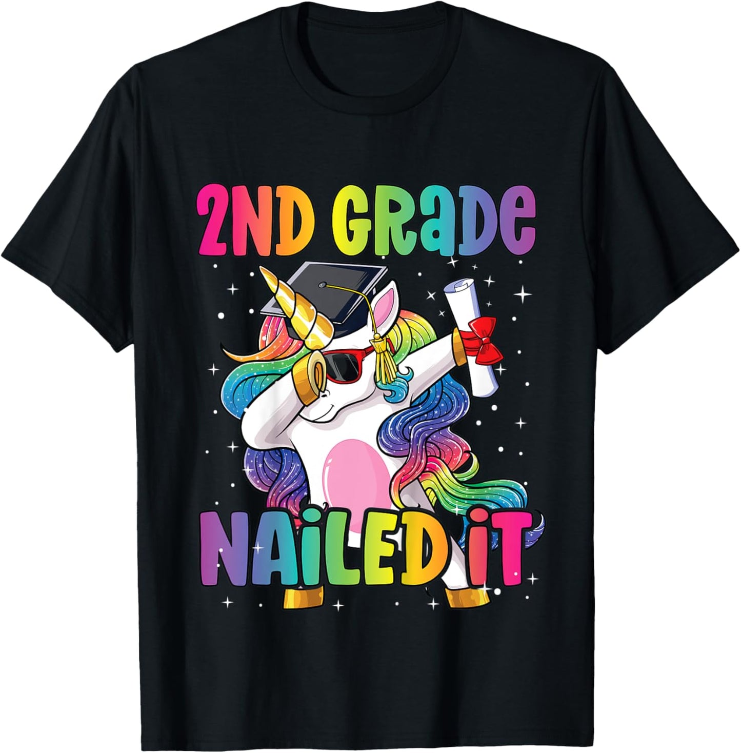 Kids 2nd Grade Graduation Dab Unicorn Nailed It Second Graduate T-Shirt - T-Shirt | Black