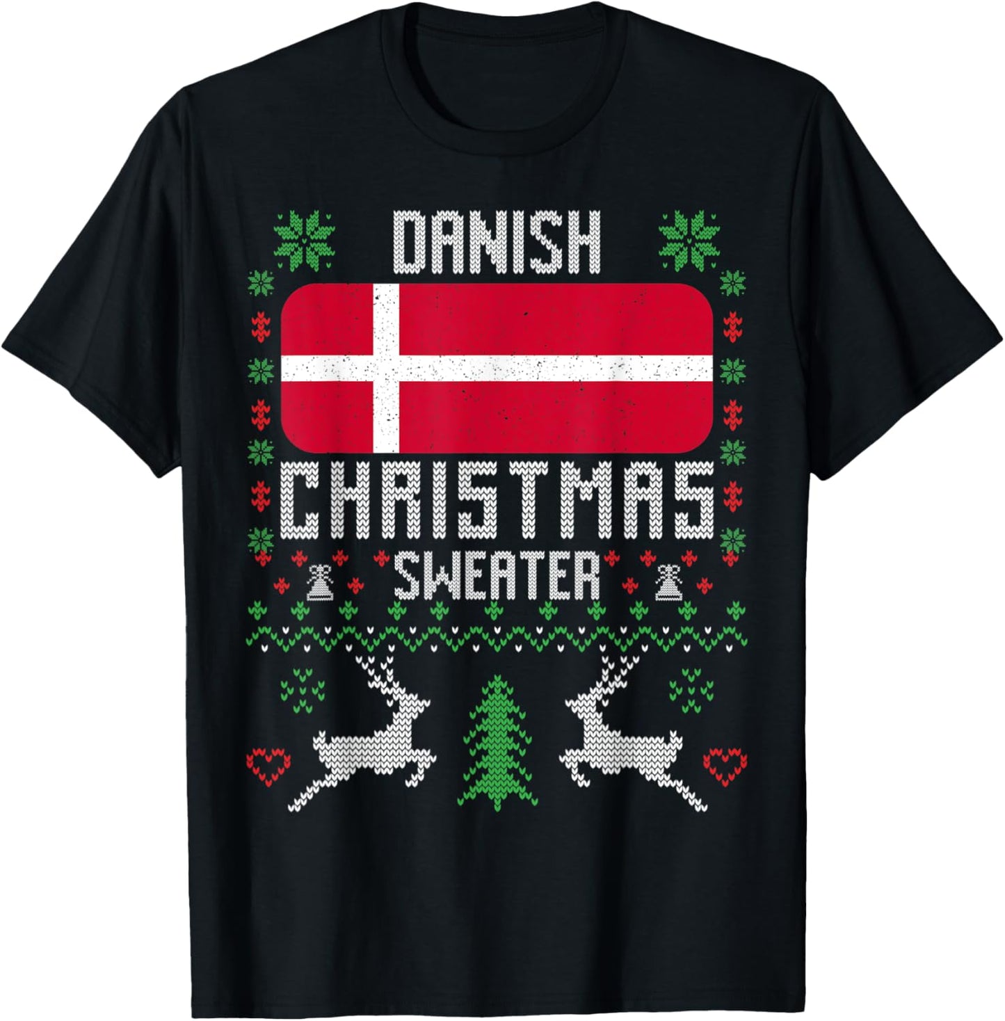 Denmark Flag Danish Christmas Sweater T-Shirt - T-Shirt | Black