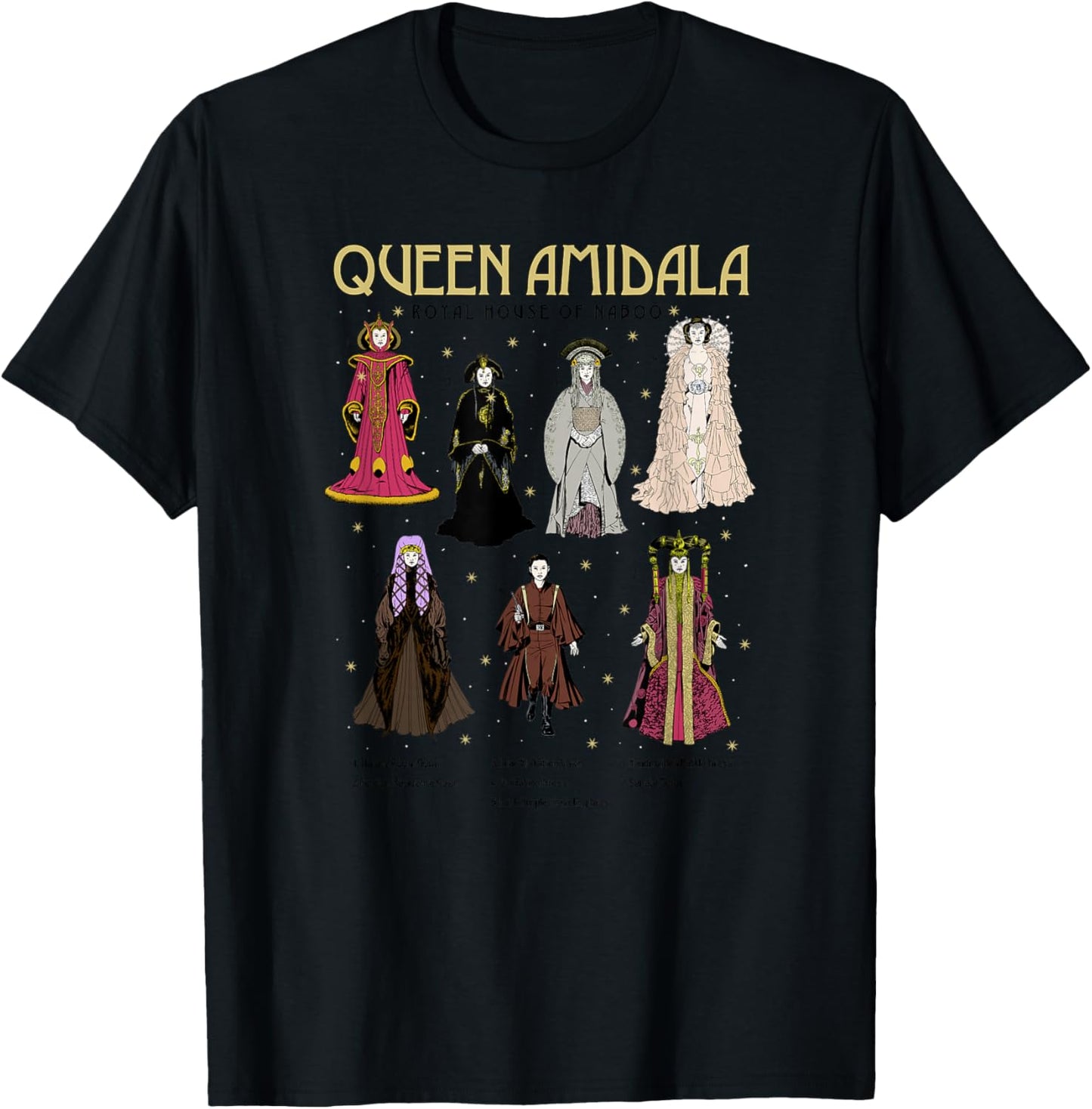 Star Wars Queen Amidala Gowns Textbook Poster T-Shirt - T-Shirt | Black