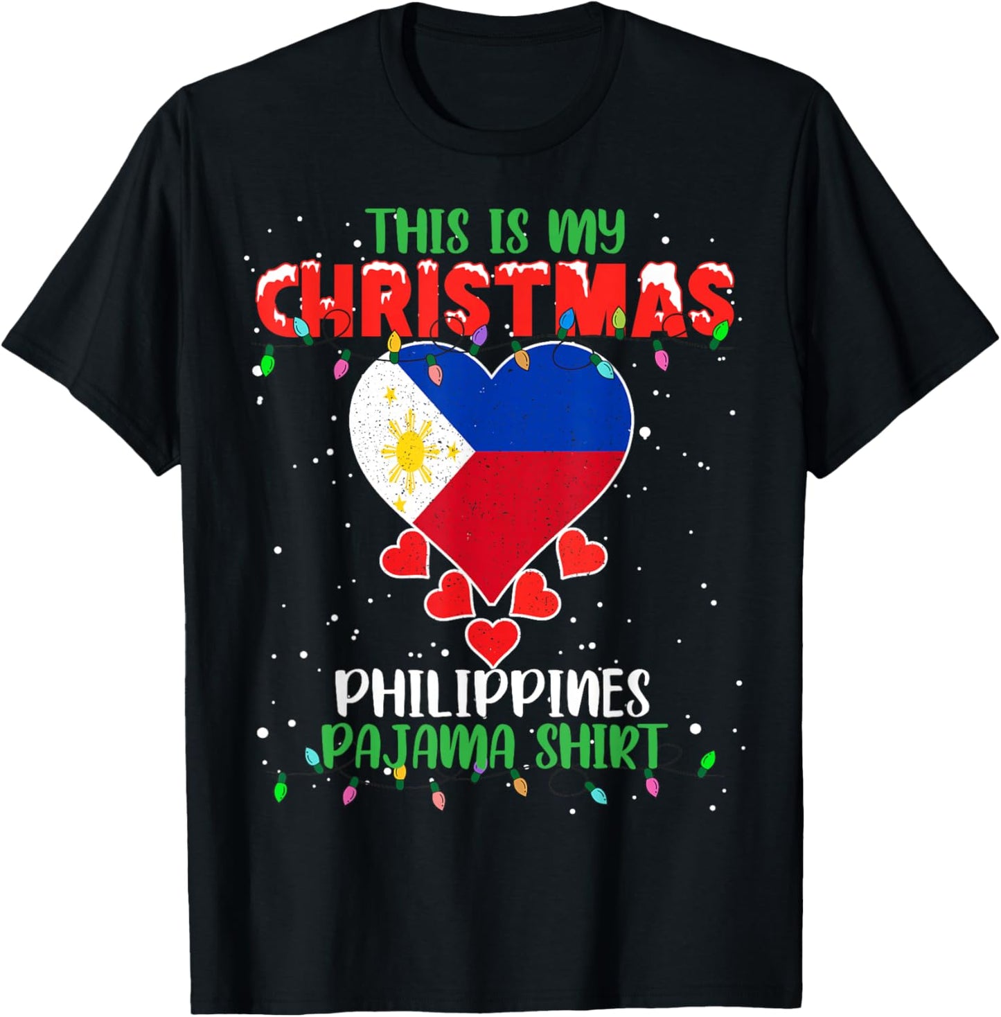 This Is My Christmas Lights Love Philippines Flag Pajama T-Shirt - T-Shirt | Black