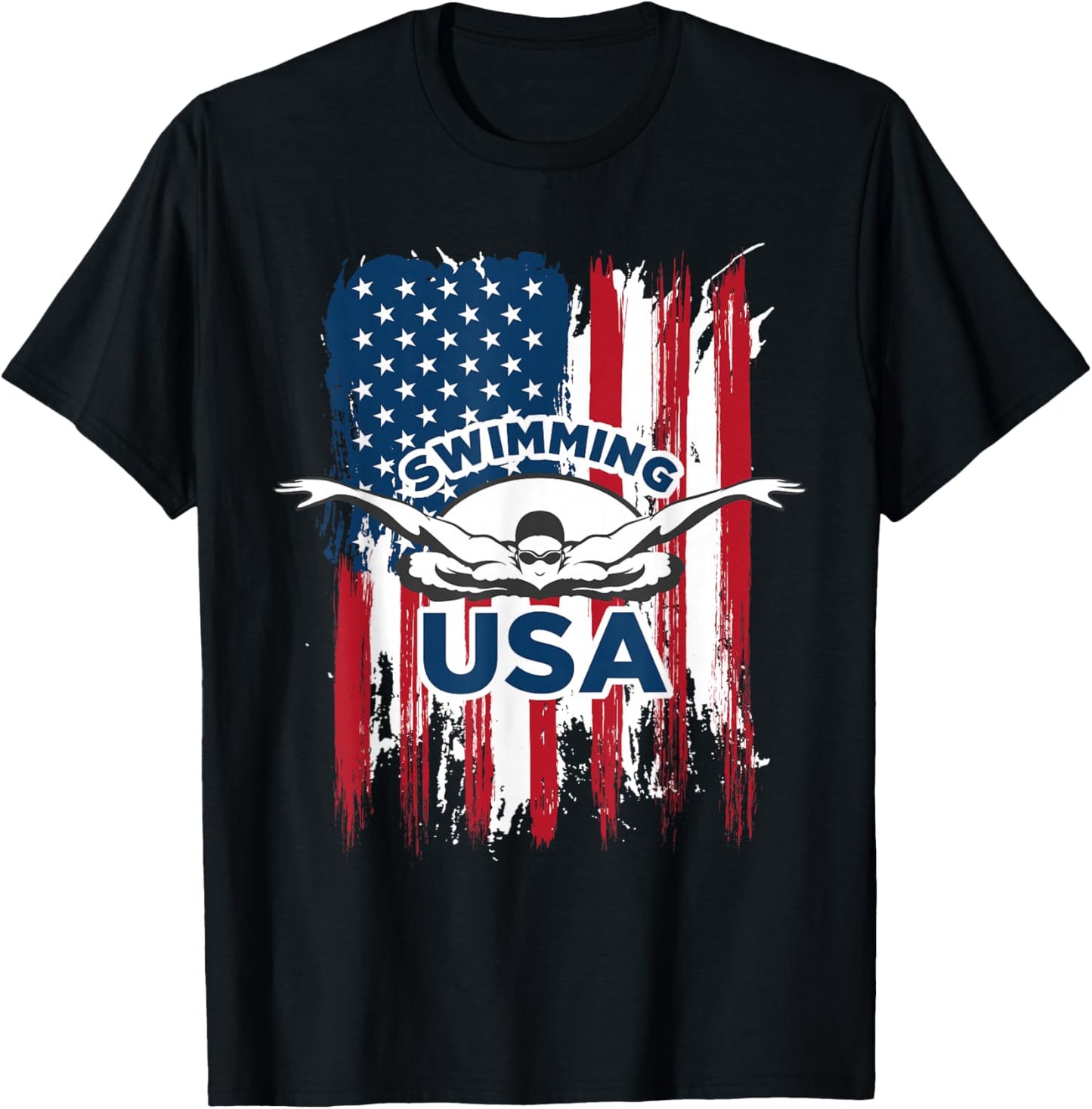 Swimming USA Support The Team Shirt USA Flag Pool T-Shirt - T-Shirt | Black
