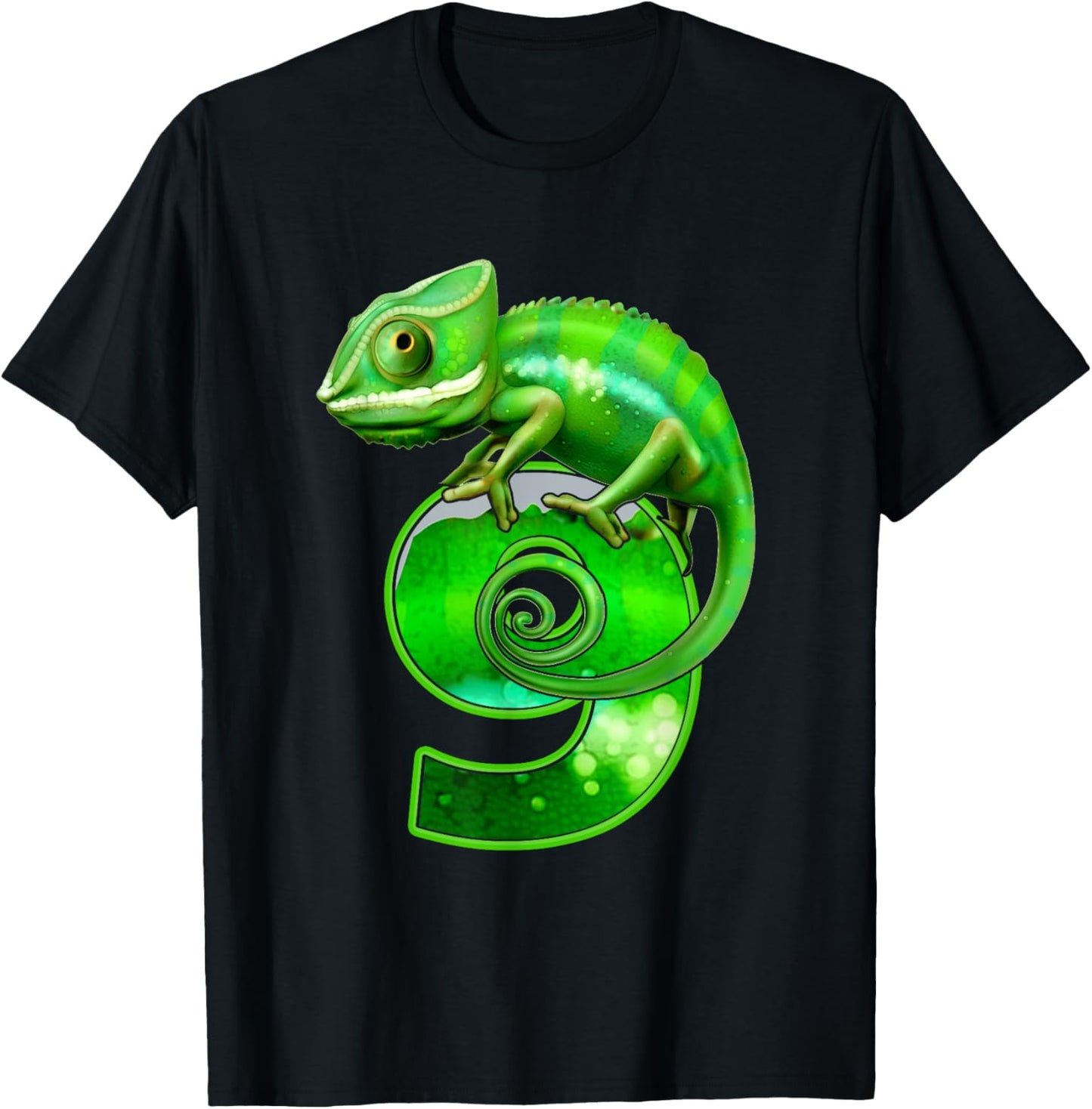 Kids 9 Years Old Lizard 9th Birthday Party Chameleon T-Shirt - T-Shirt | Black