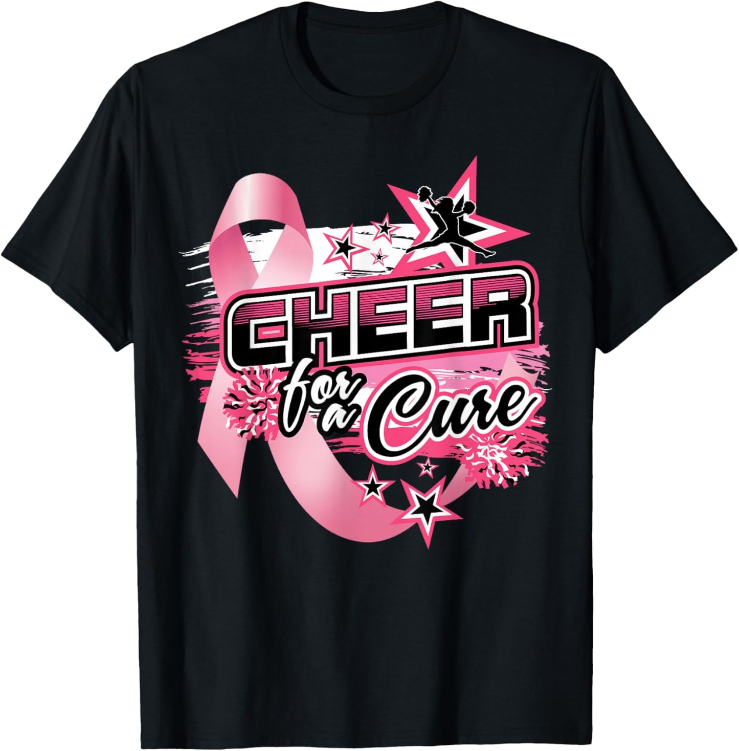 Cheer Breast Cancer Awareness Pink Ribbon Cheerleader T-Shirt - T-Shirt | Black