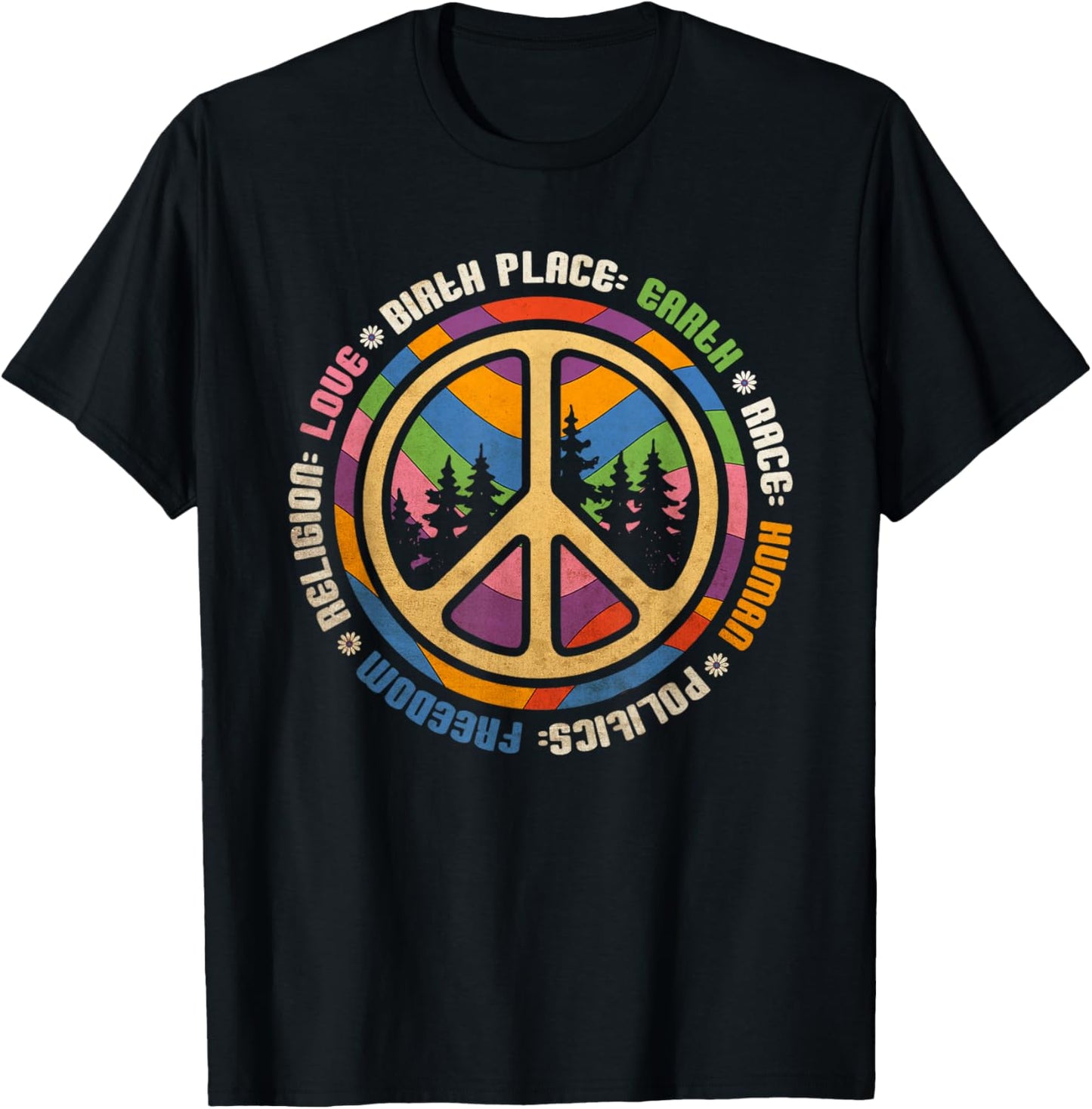 Birth Place Earth Race Human Politics Freedom Religion Love T-Shirt - T-Shirt | Black