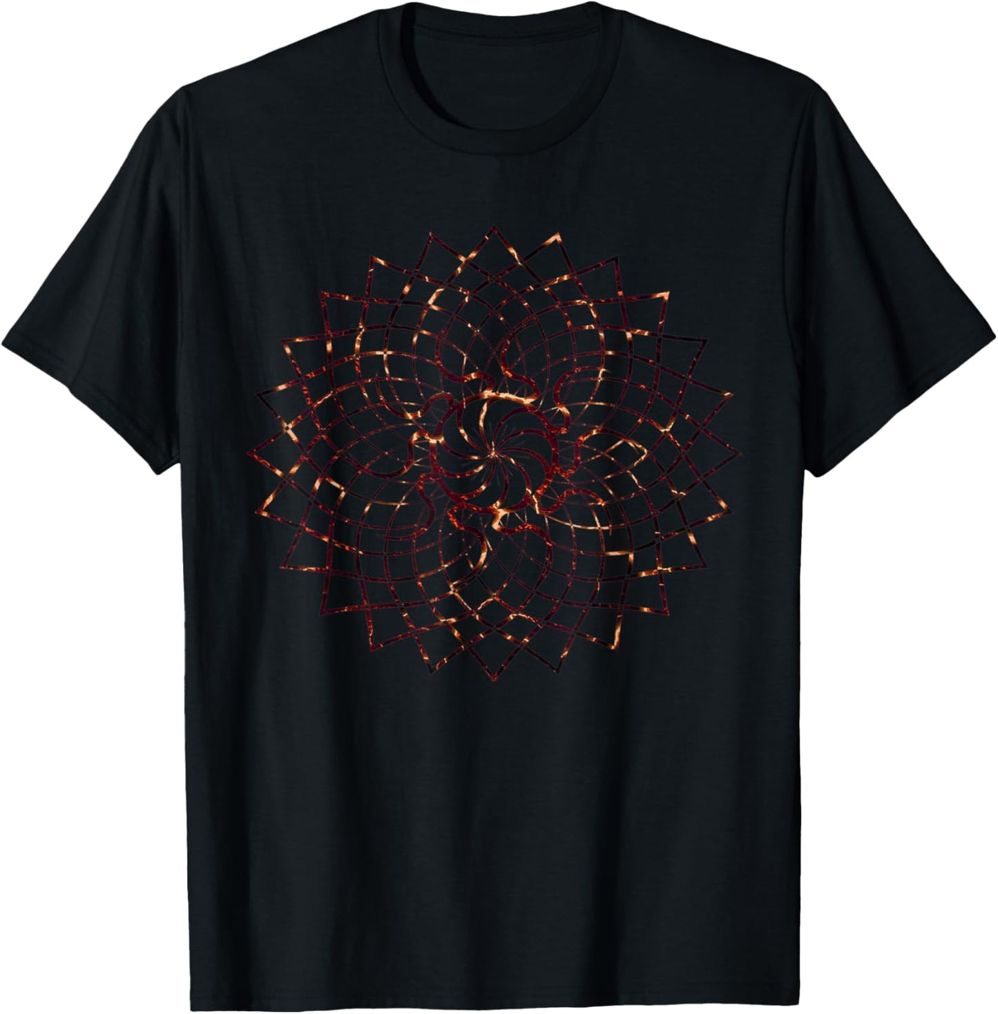 Red Lava Mandala Geometry Sacred Gaia Art Yoga Mantra T-Shirt - T-Shirt | Black