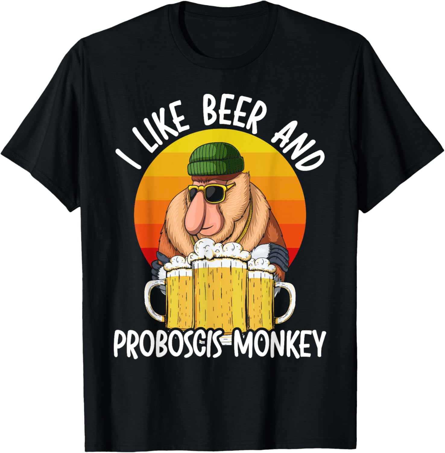 I Like Beer And Proboscis Monkey Wildlife Animal Zookeeper T-Shirt - T-Shirt | Black