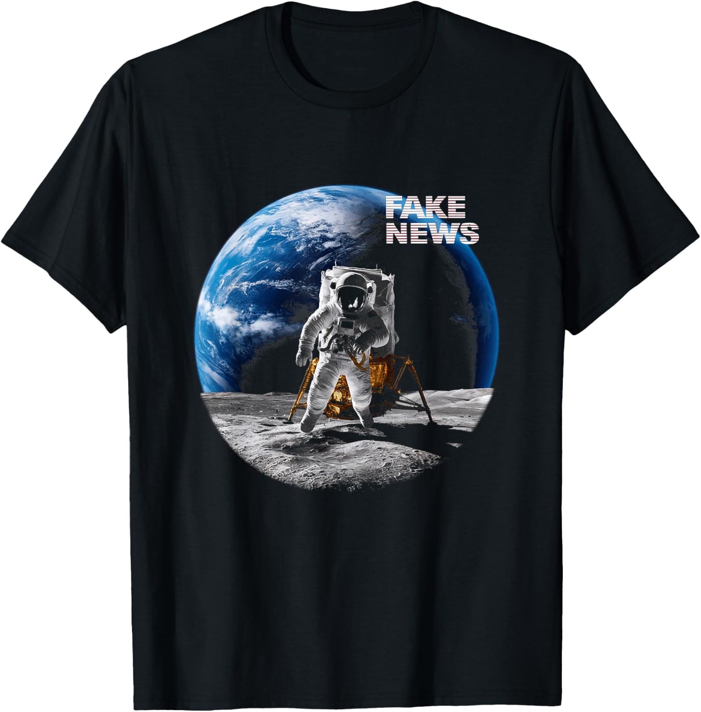 Moon Landing Fake News Vintage Moon Landing Conspiracy T-Shirt - T-Shirt | Black
