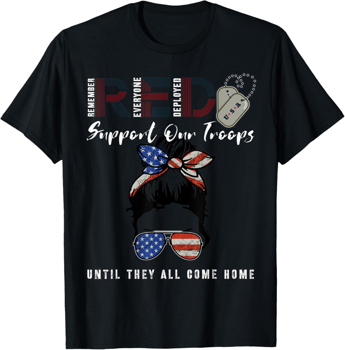 On Friday We Wear Red Friday Military Support troops US Flag T-Shirt - T-Shirt | Black