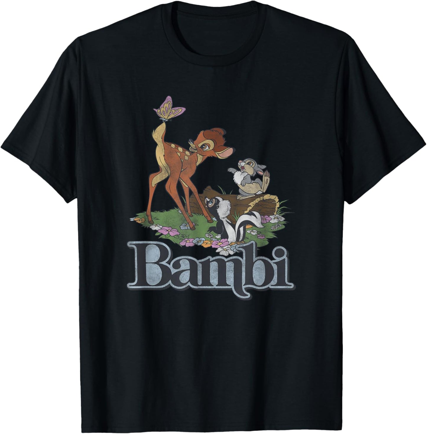 Disney Bambi Vintage Group Floral Poster T-Shirt - T-Shirt | Black