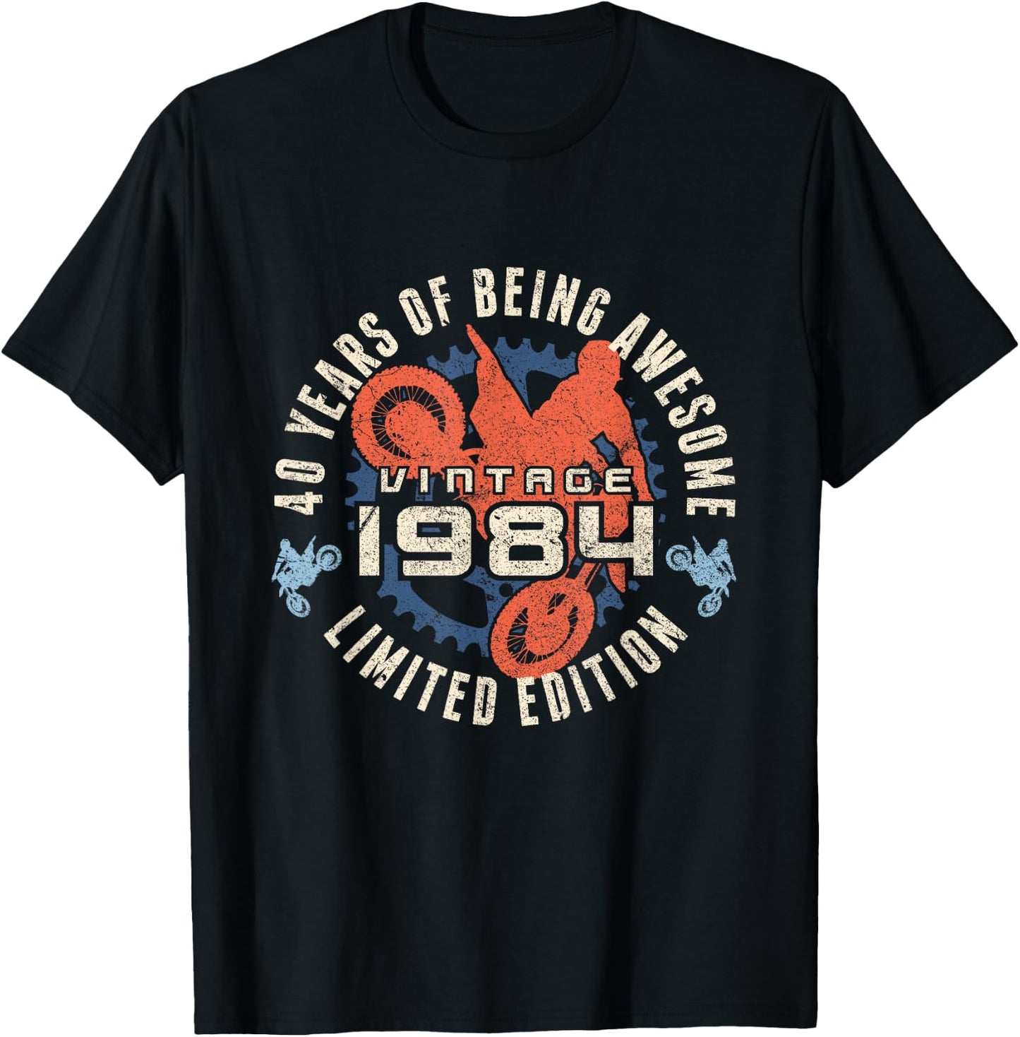 Vintage 1984 Motocross Racer Dirt Bike Rider 40th Birthday T-Shirt - T-Shirt | Black