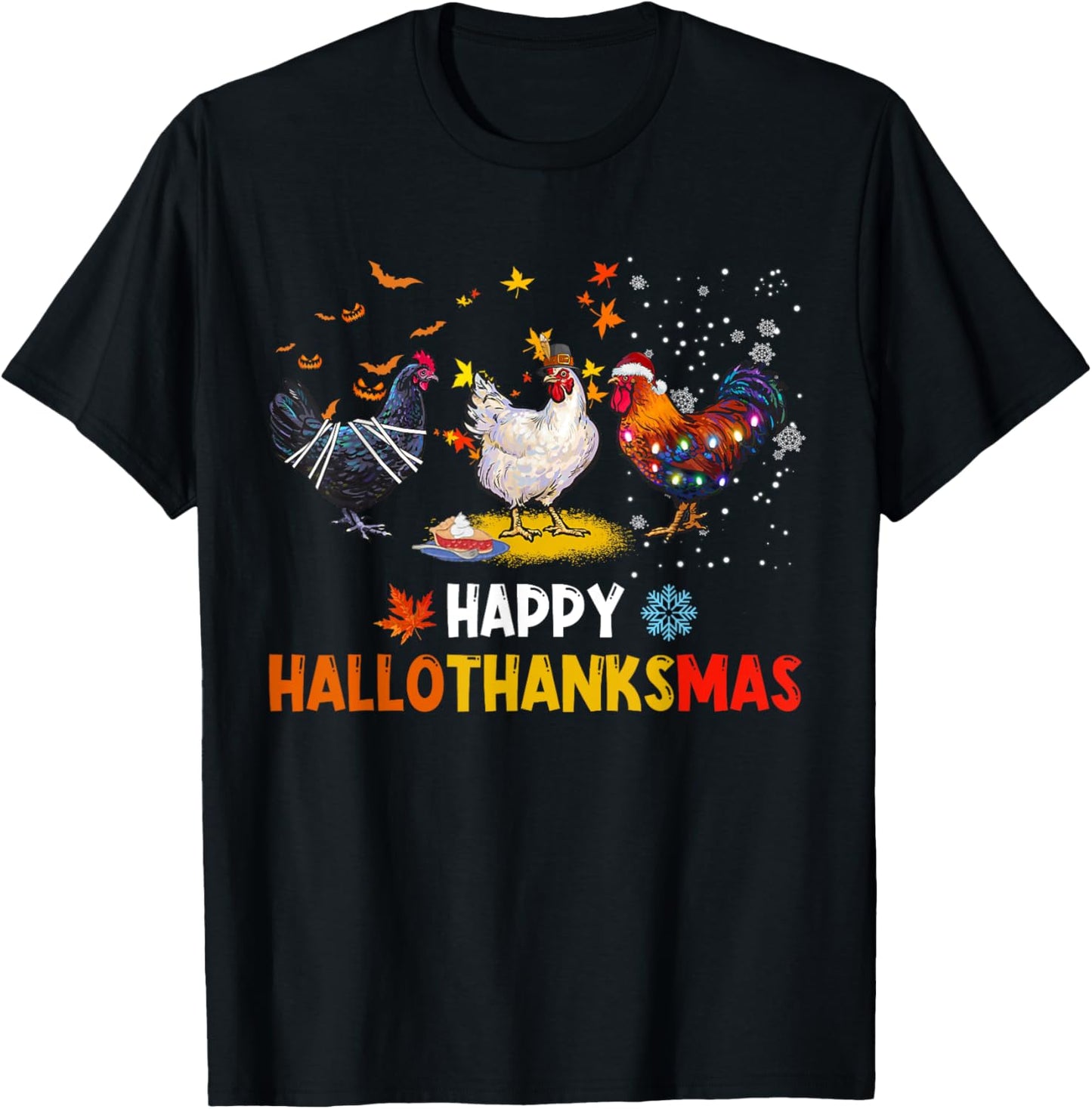 Chicken Halloween Happy Hallothanksmas Autumn Thanksgiving T-Shirt - T-Shirt | Black