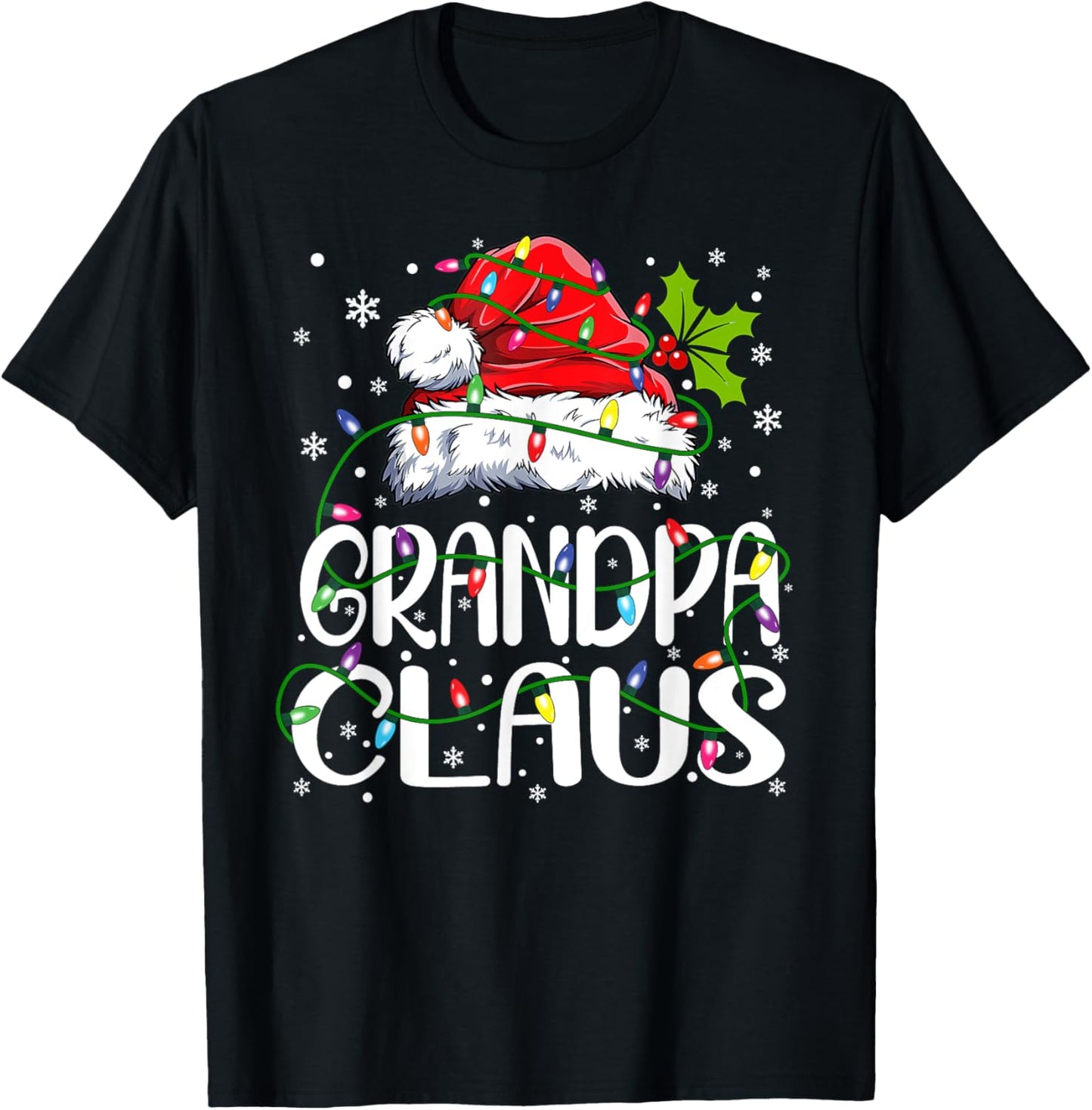 Grandpa Claus Shirt Christmas Lights Pajama Family Matching T-Shirt - T-Shirt | Black