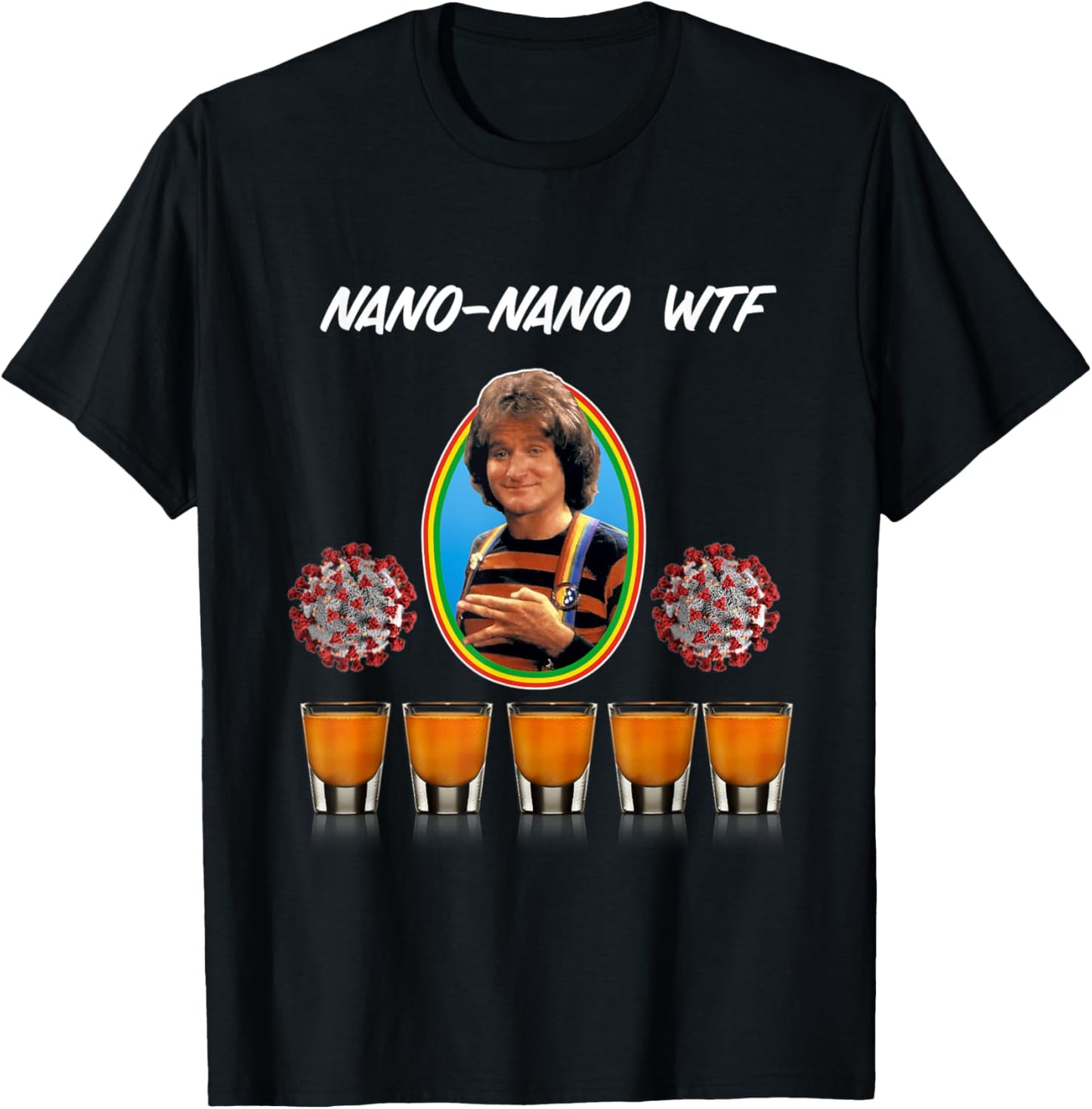 Funny Mork Drinking Shots 80s Mindy Sarcasm Novelty T-Shirt - T-Shirt | Black