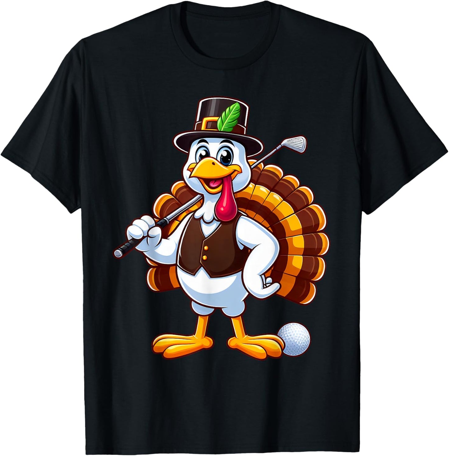 Cool Thanksgiving Golf Gobble Player Turkey Golf Men Women T-Shirt - T-Shirt | Black