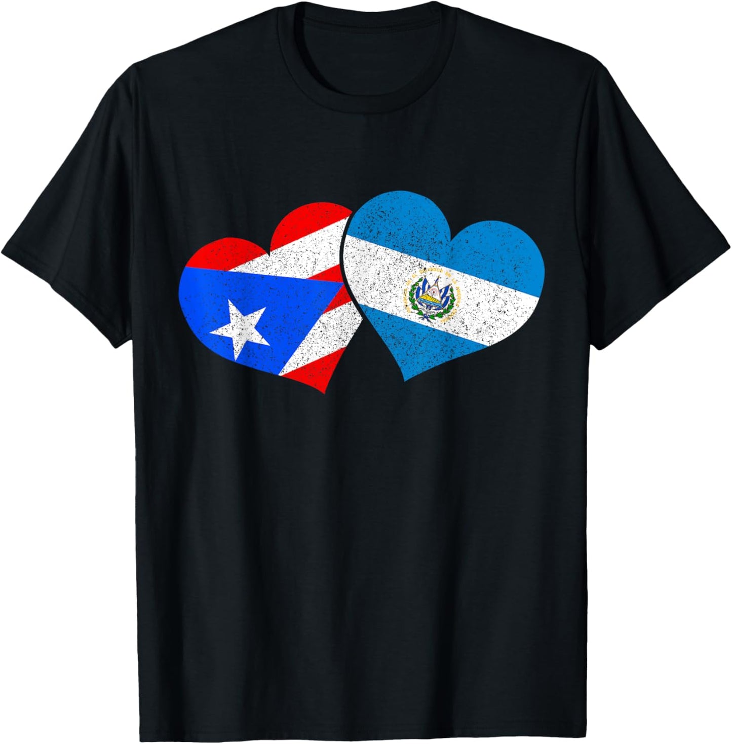 Puerto Rico & El Salvador Pride Puerto Rican Flag T-Shirt - T-Shirt | Black