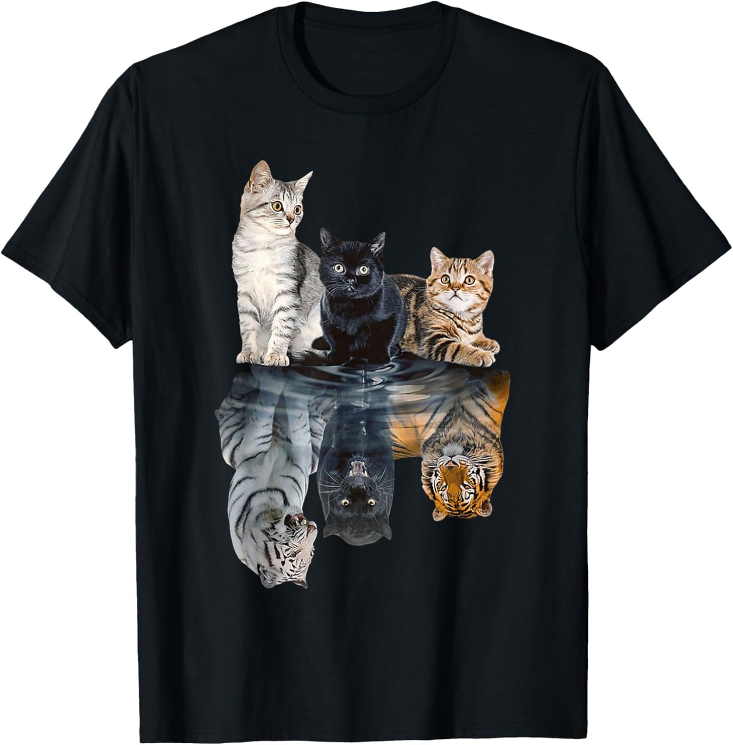 Cats Reflection Mirror Lion Cheetah Tiger Funny Cat Lover T-Shirt - T-Shirt | Black