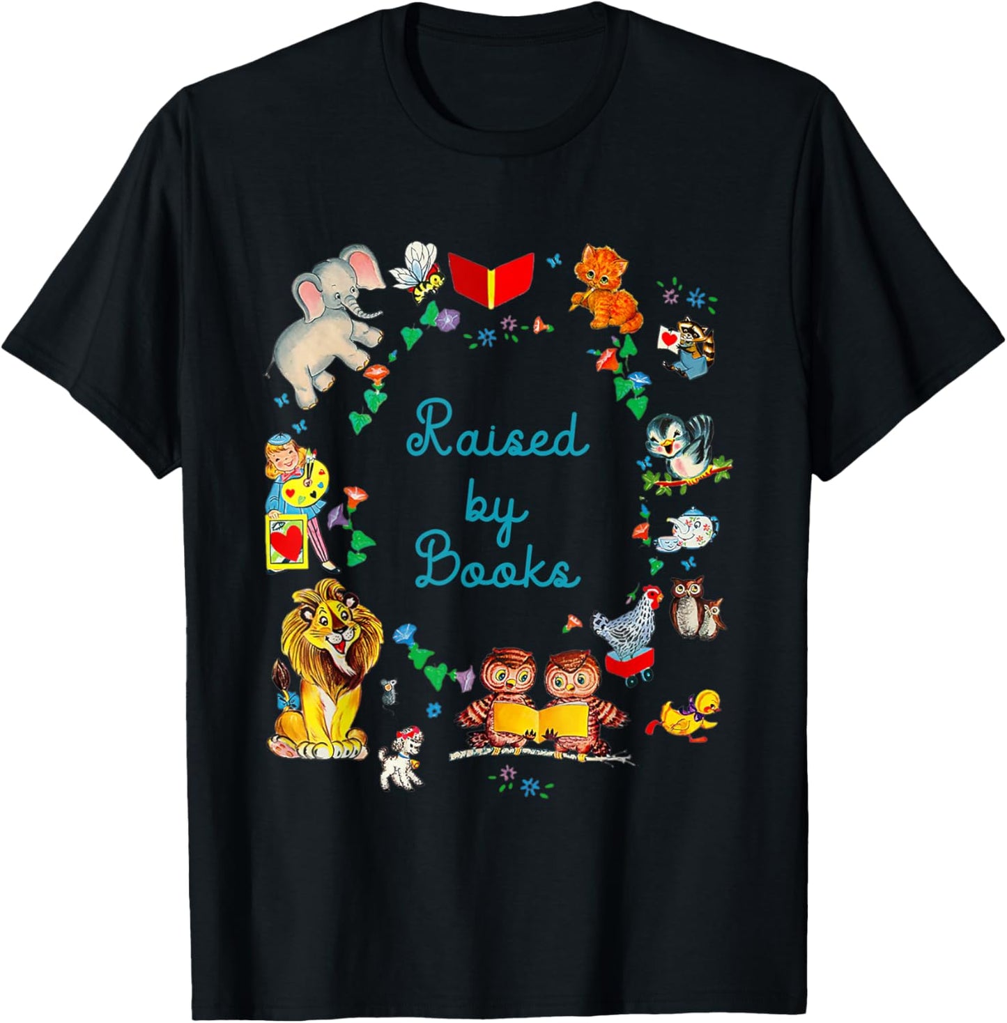 Funny Saying About Reading Raised By Books T-Shirt - T-Shirt | Black