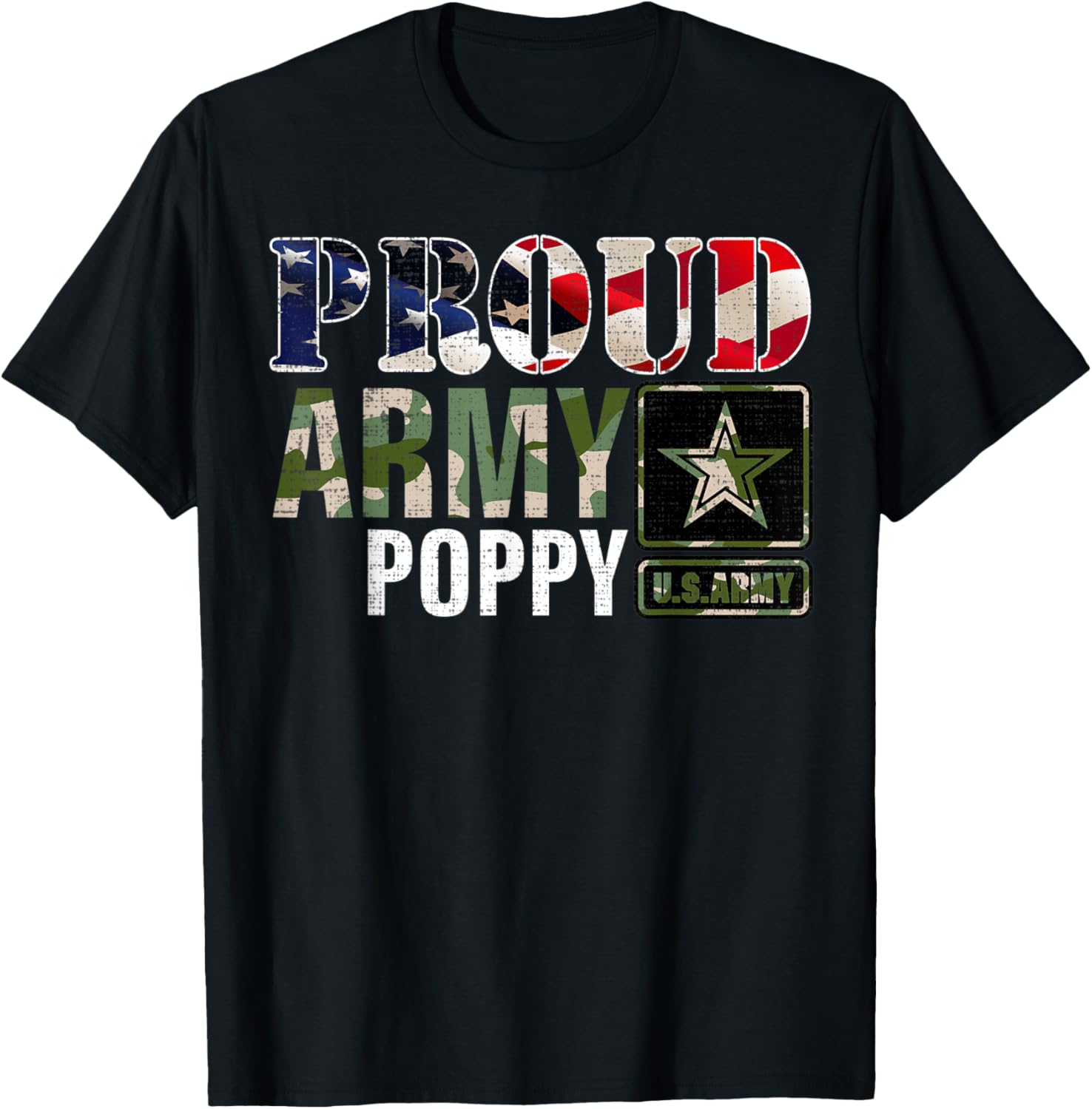 Vintage Proud Army Poppy Camo With American Flag Gift Kids Men T-Shirt - T-Shirt | Black