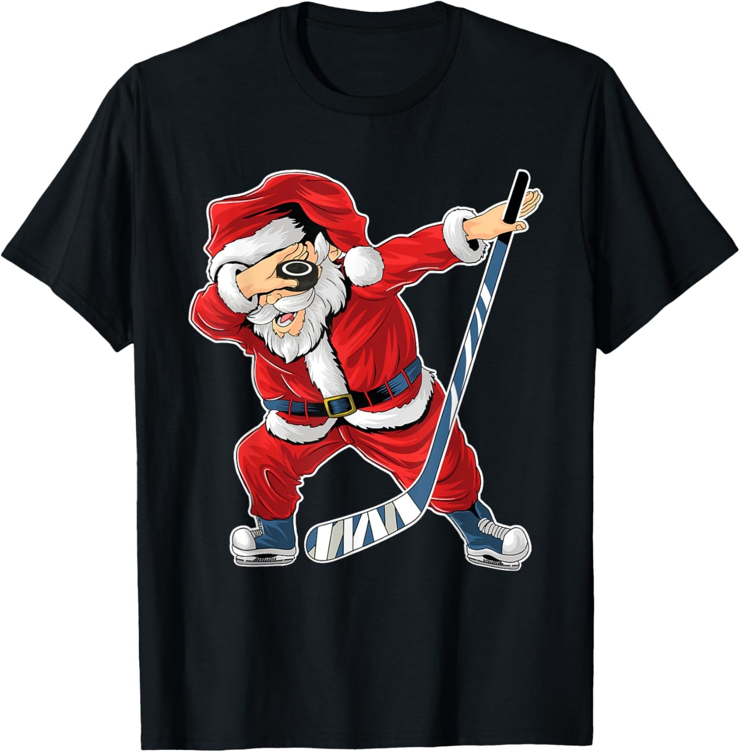 Ice Hockey Dabbing Santa Claus Hockey Player Christmas T-Shirt - T-Shirt | Black