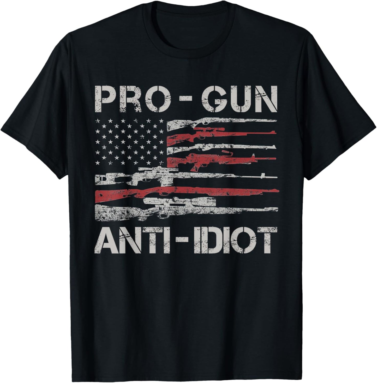 Pro Gun Anti Idiot Shirt Vintage USA Flag 2nd Amendment T-Shirt - T-Shirt | Black