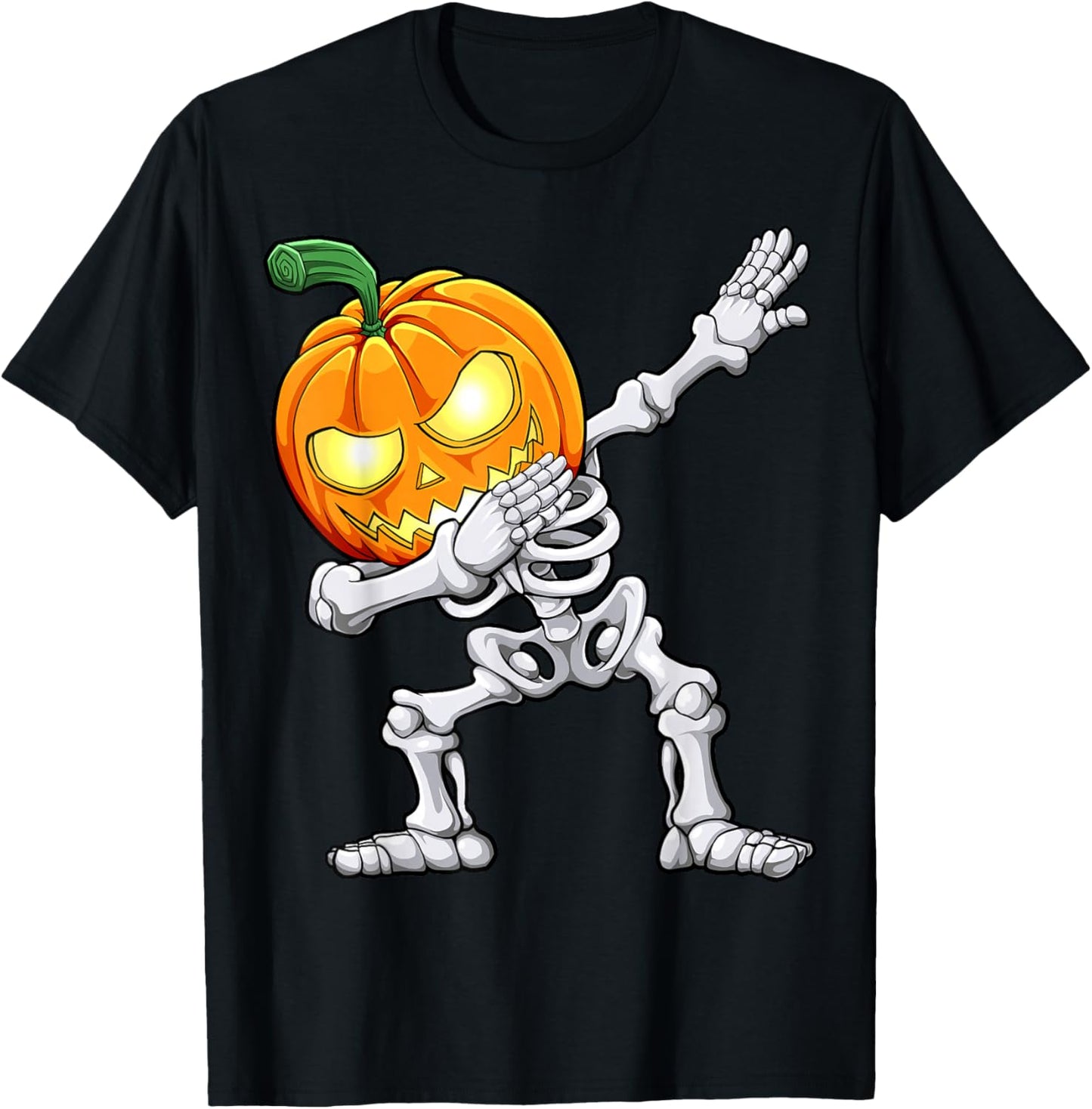 Halloween Boys Dabbing Skeleton Scary Pumpkin Jack O Lantern T-Shirt - T-Shirt | Black
