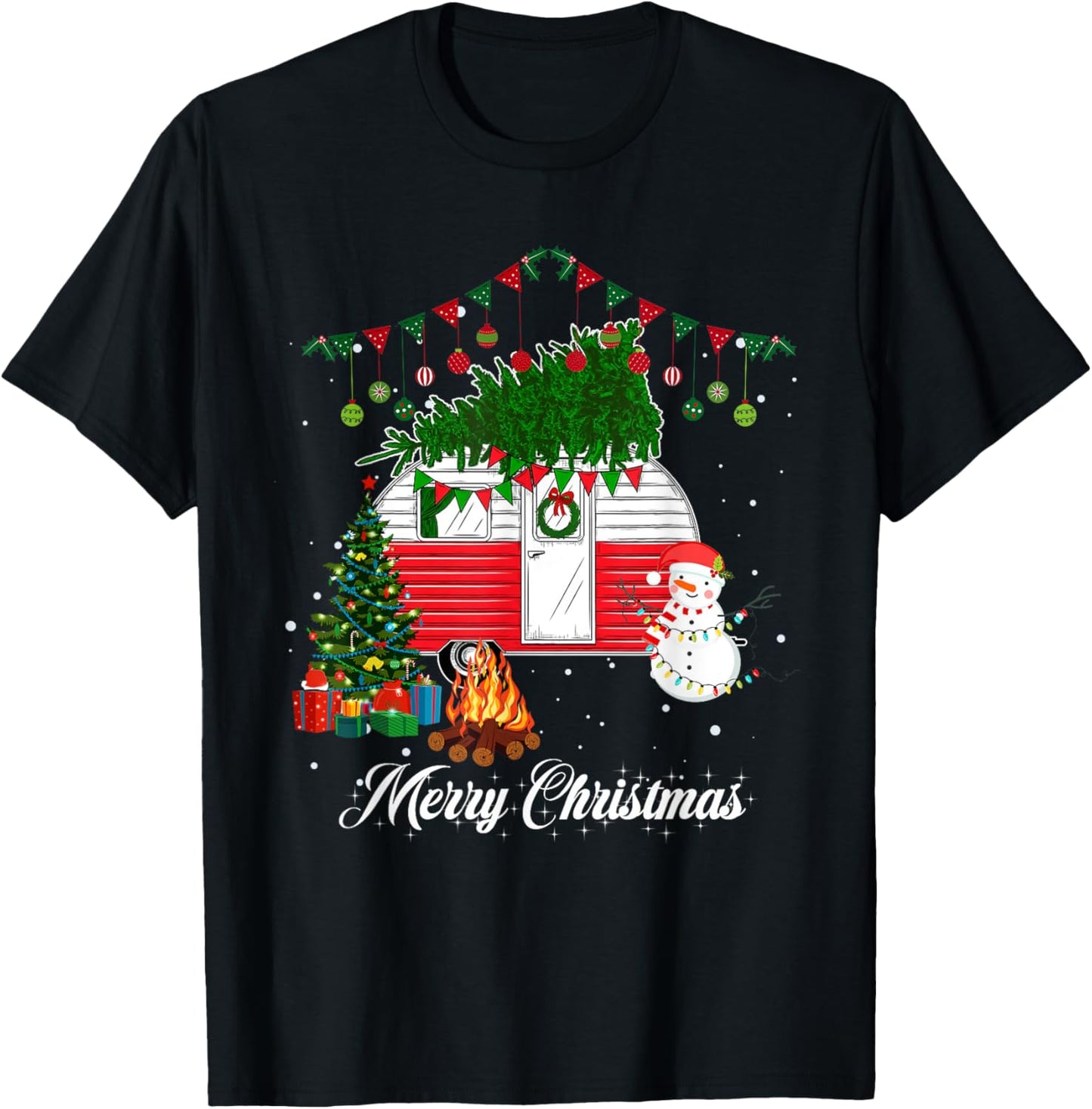 Camper Christmas Tree Matching Family Christmas Pajama T-Shirt - T-Shirt | Black