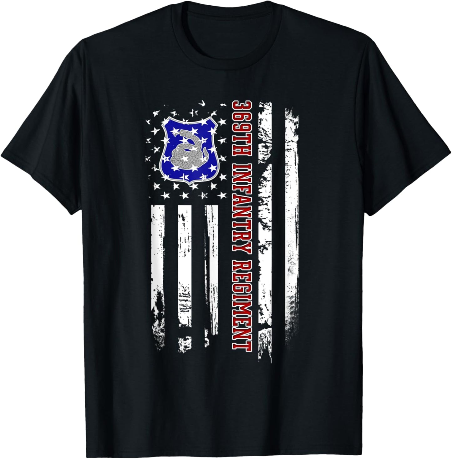 369th Infantry Regiment Veteran USA Flag Veterans Day Xmas T-Shirt - T-Shirt | Black