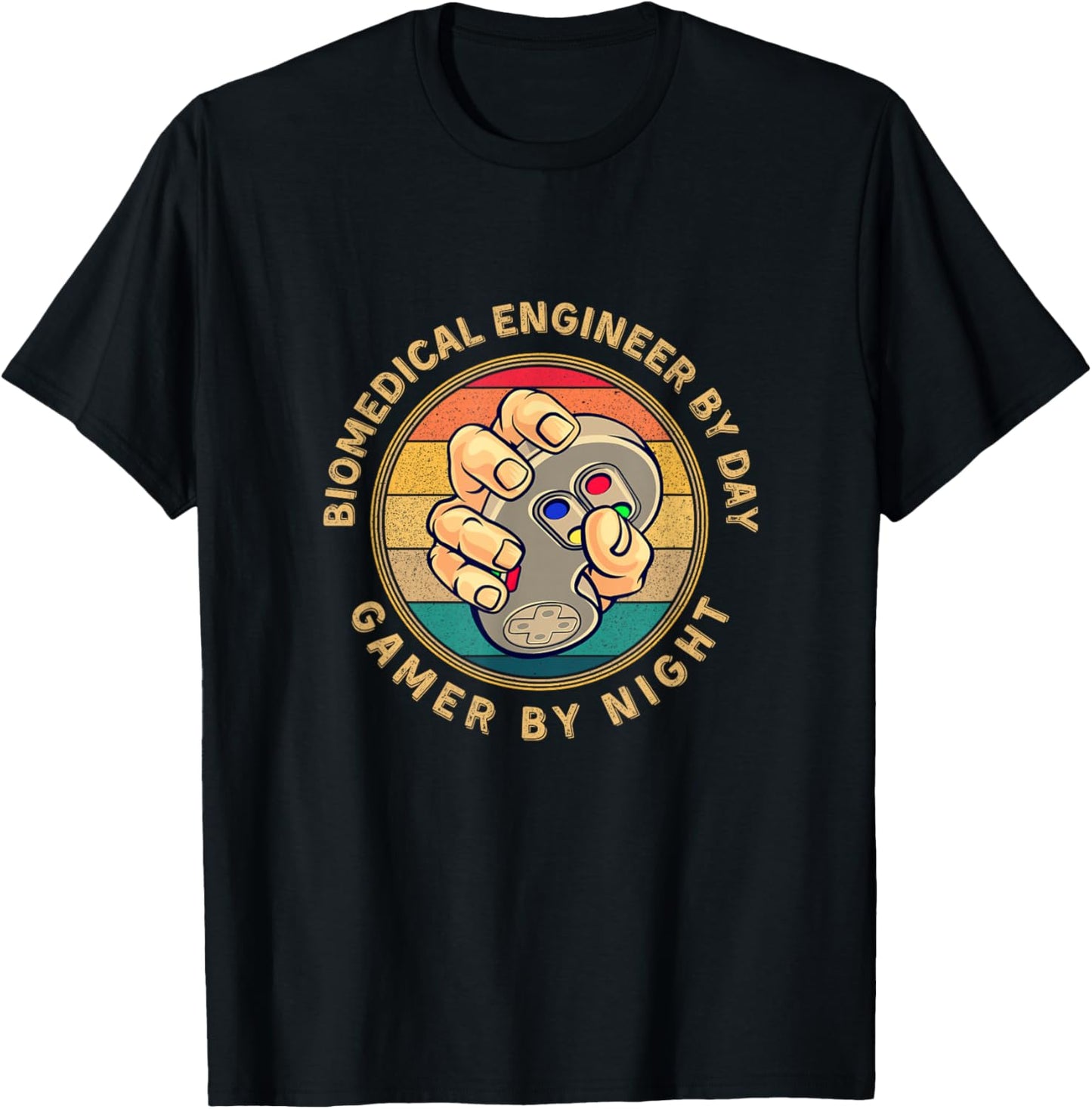 Biomedical Engineer By Day Gamer By Night Retro Gamer Design T-Shirt - T-Shirt | Black