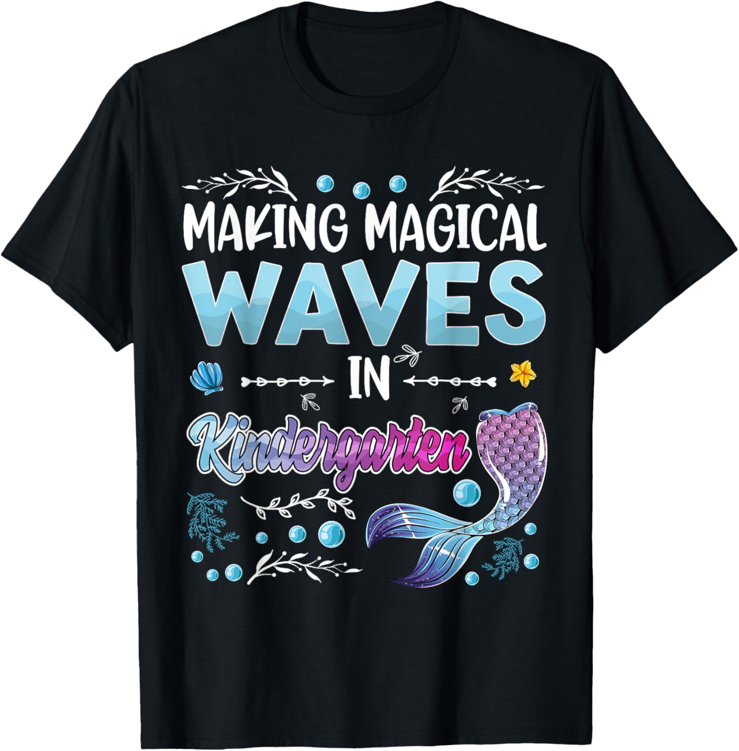 Kindergarten Cute Mermaid girls 1st day of back to school T-Shirt - T-Shirt | Black