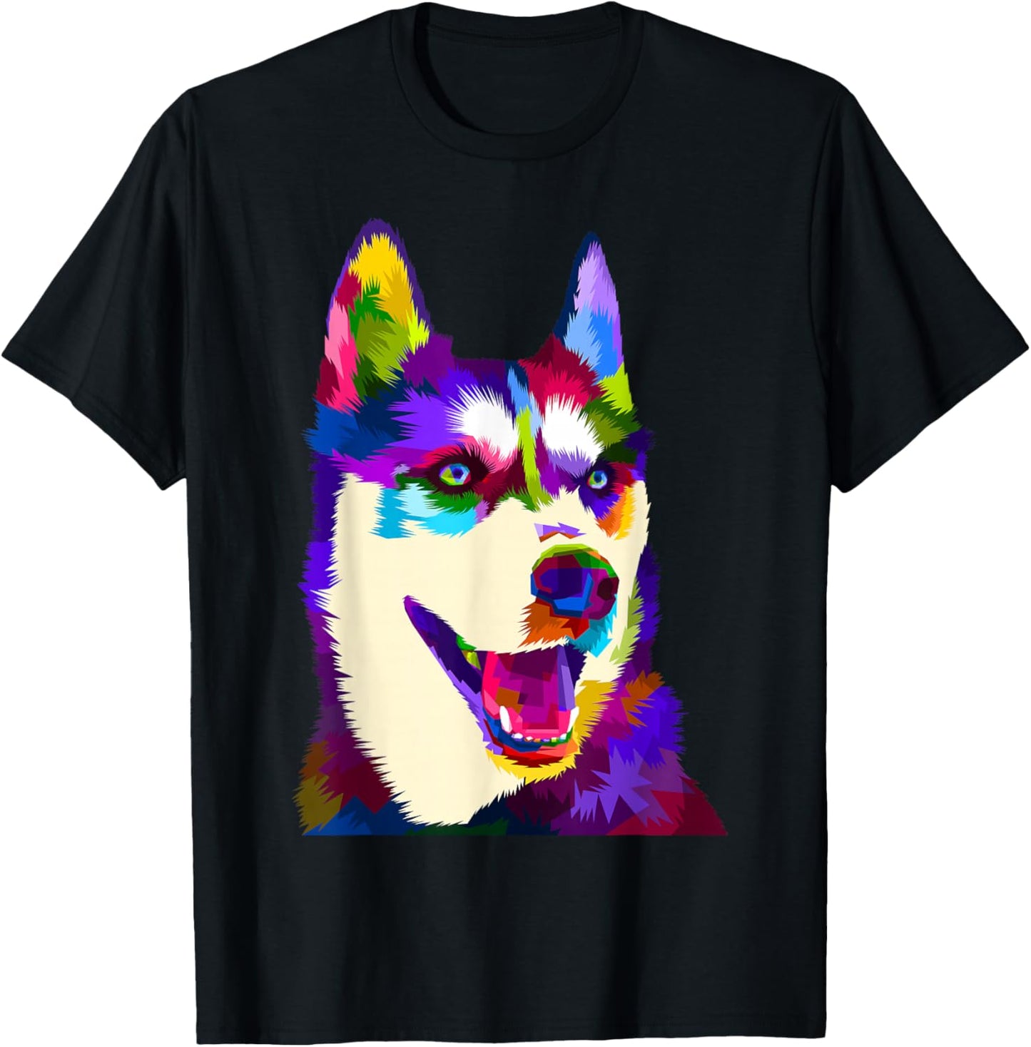 Husky Colorful Pop Art Portrait for Dog Owners Chukcha Sibe T-Shirt - T-Shirt | Black