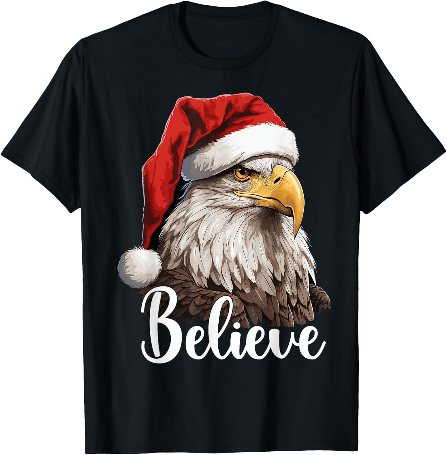 Patriotic Bald Eagle Christmas Santa Hat Believe Kids Men T-Shirt - T-Shirt | Black