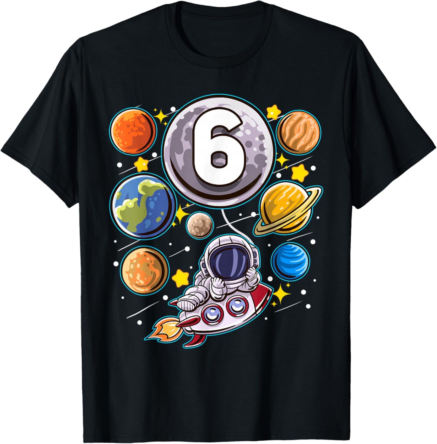 6 Year Old Birthday Astronaut 6th Space Boy Birthday T-Shirt - T-Shirt | Black