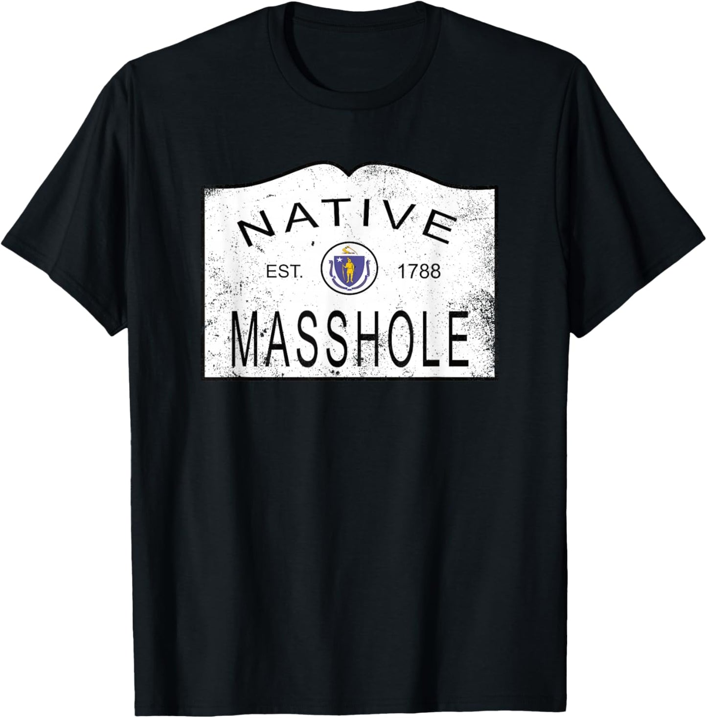 Native Masshole Massachusetts MA 1788 Vintage Distressed T-Shirt - T-Shirt | Black