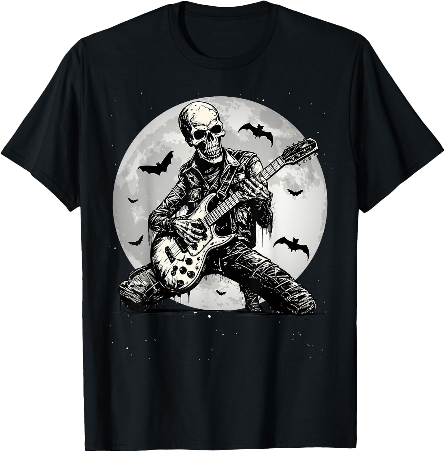 Skeleton Playing Guitar Punk Rock Music Halloween Kids T-Shirt - T-Shirt | Black